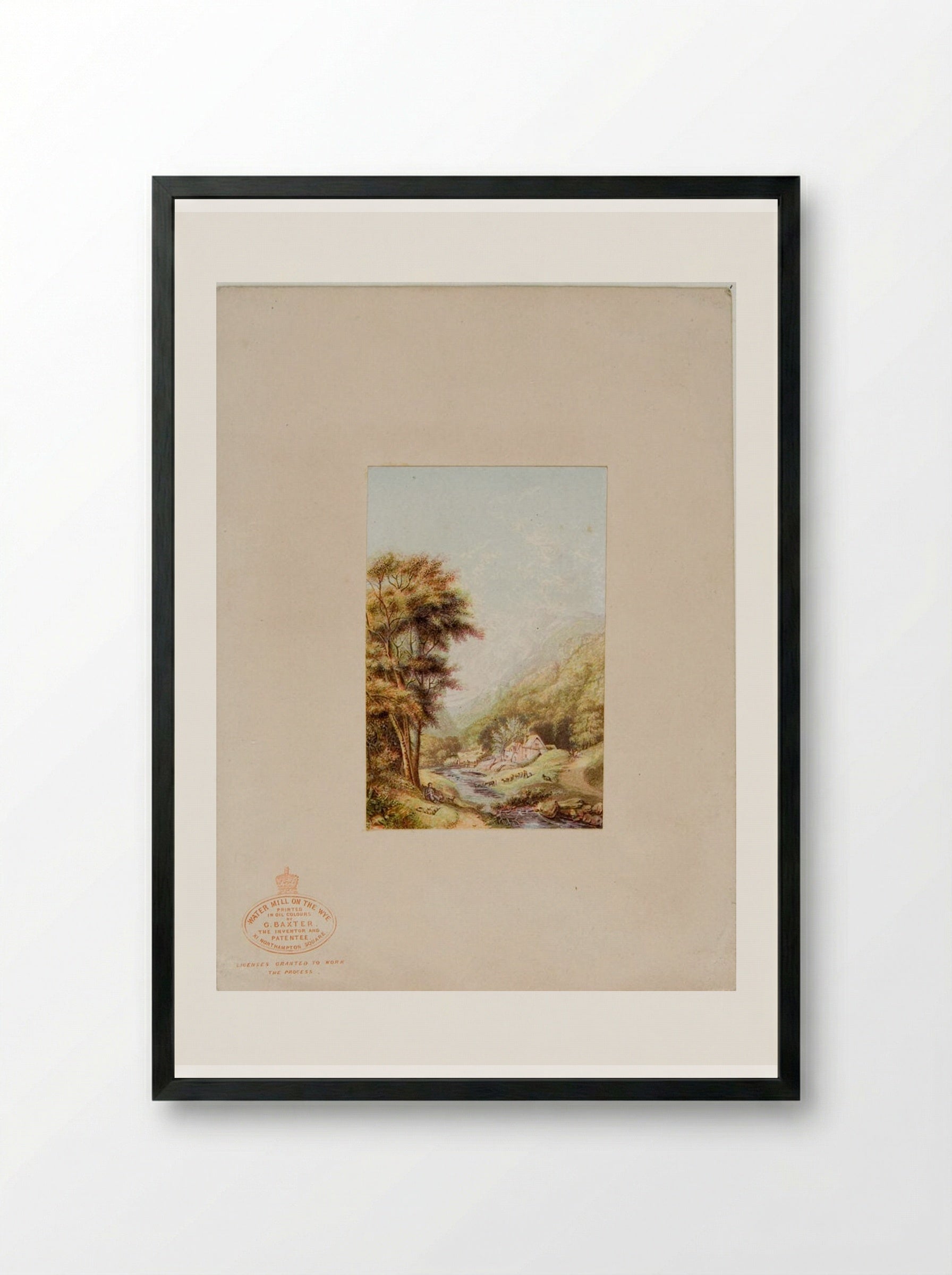 Watermill on the Wye - George Baxter - Framed Print Black