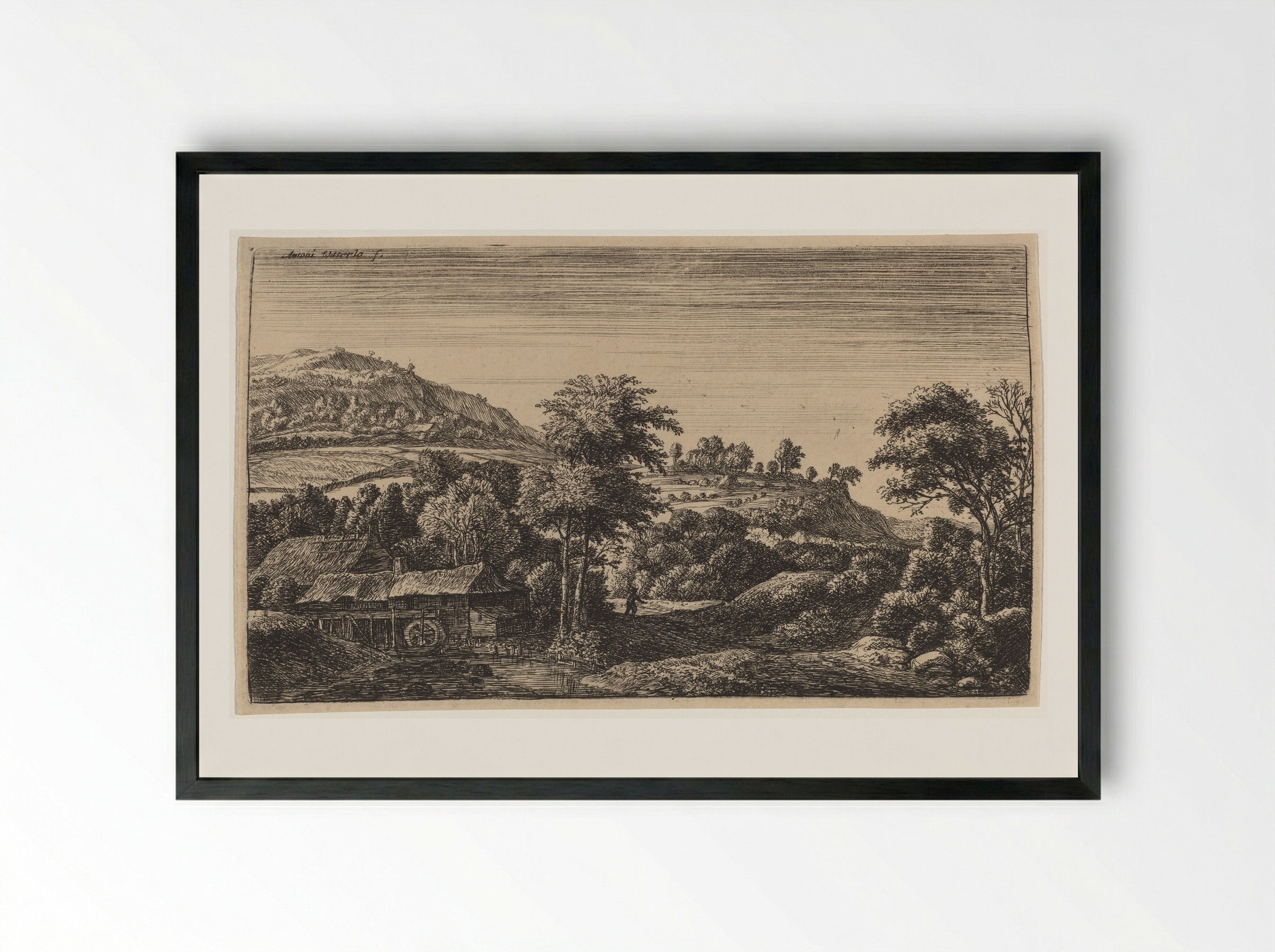 Watermill - Anthonie Waterloo - Framed Print Black