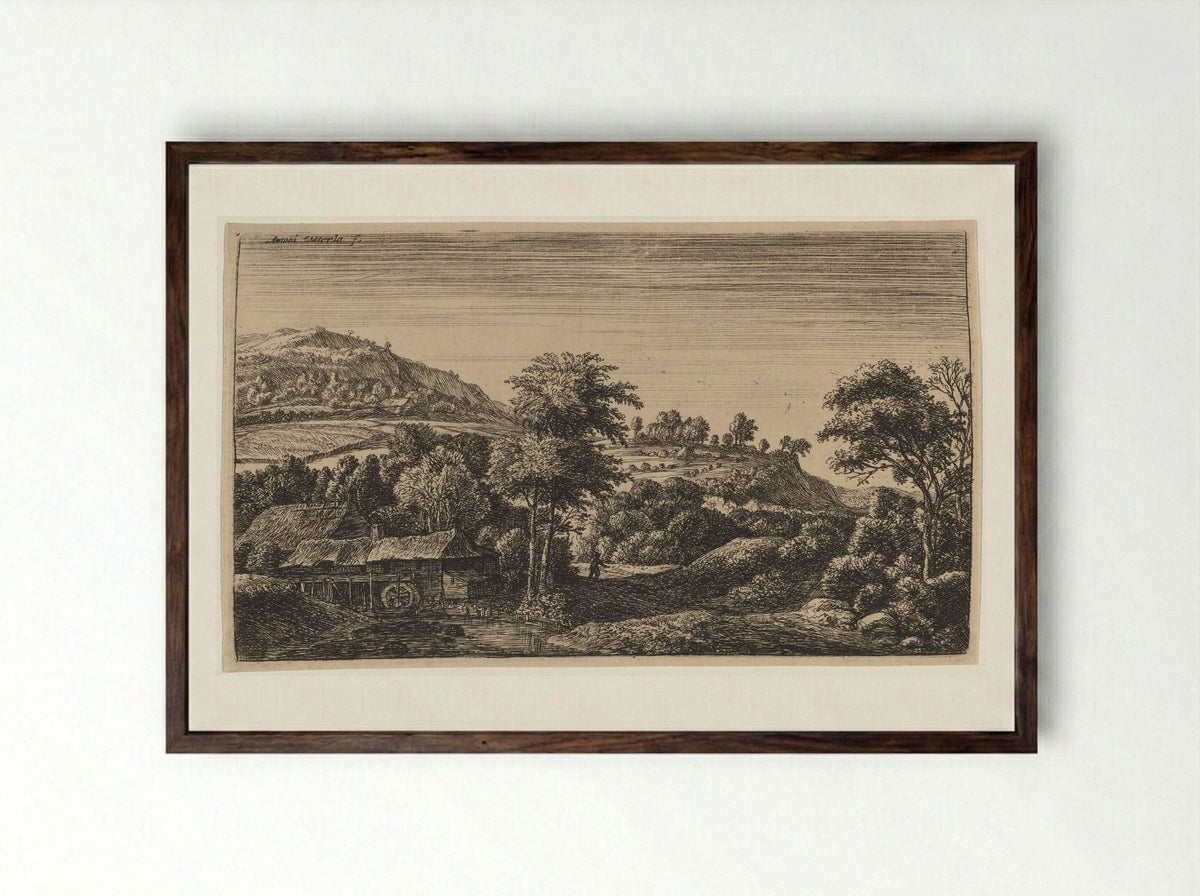 Watermill - Anthonie Waterloo - Framed Print Dark Wood