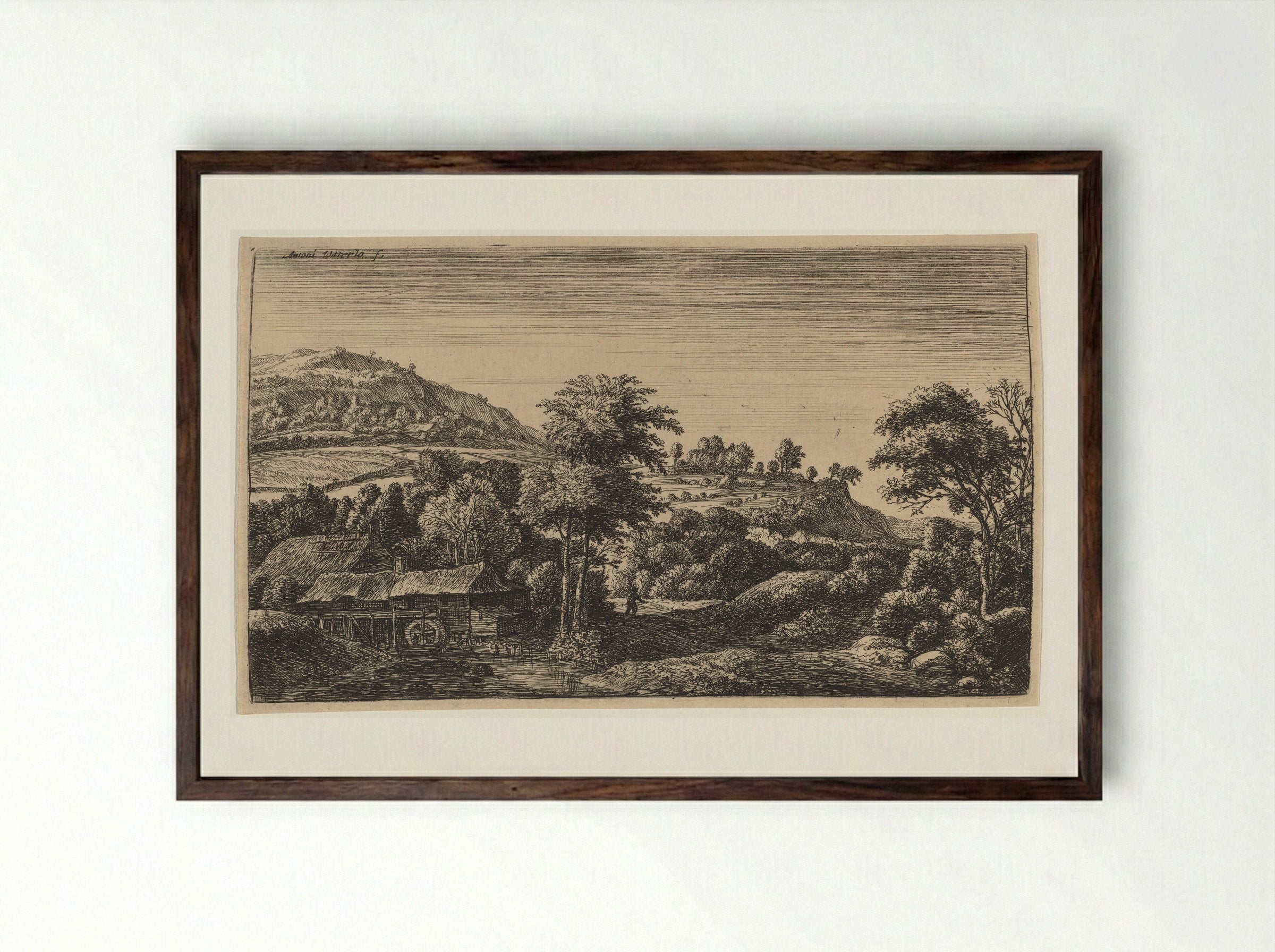 Watermill - Anthonie Waterloo - Framed Print Dark Wood