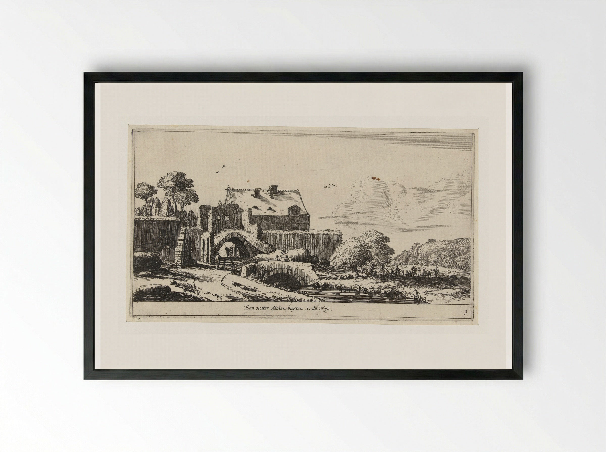 Watermolen bij Saint-Denis - Reinier Nooms - Framed Print Black