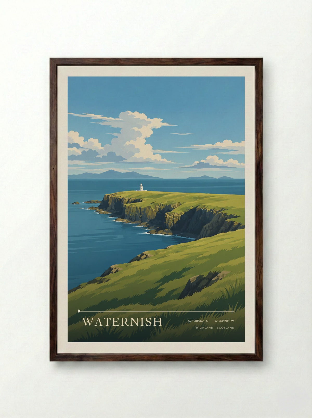 Waternish, Highland | Travel Poster - Framed Print Dark Wood