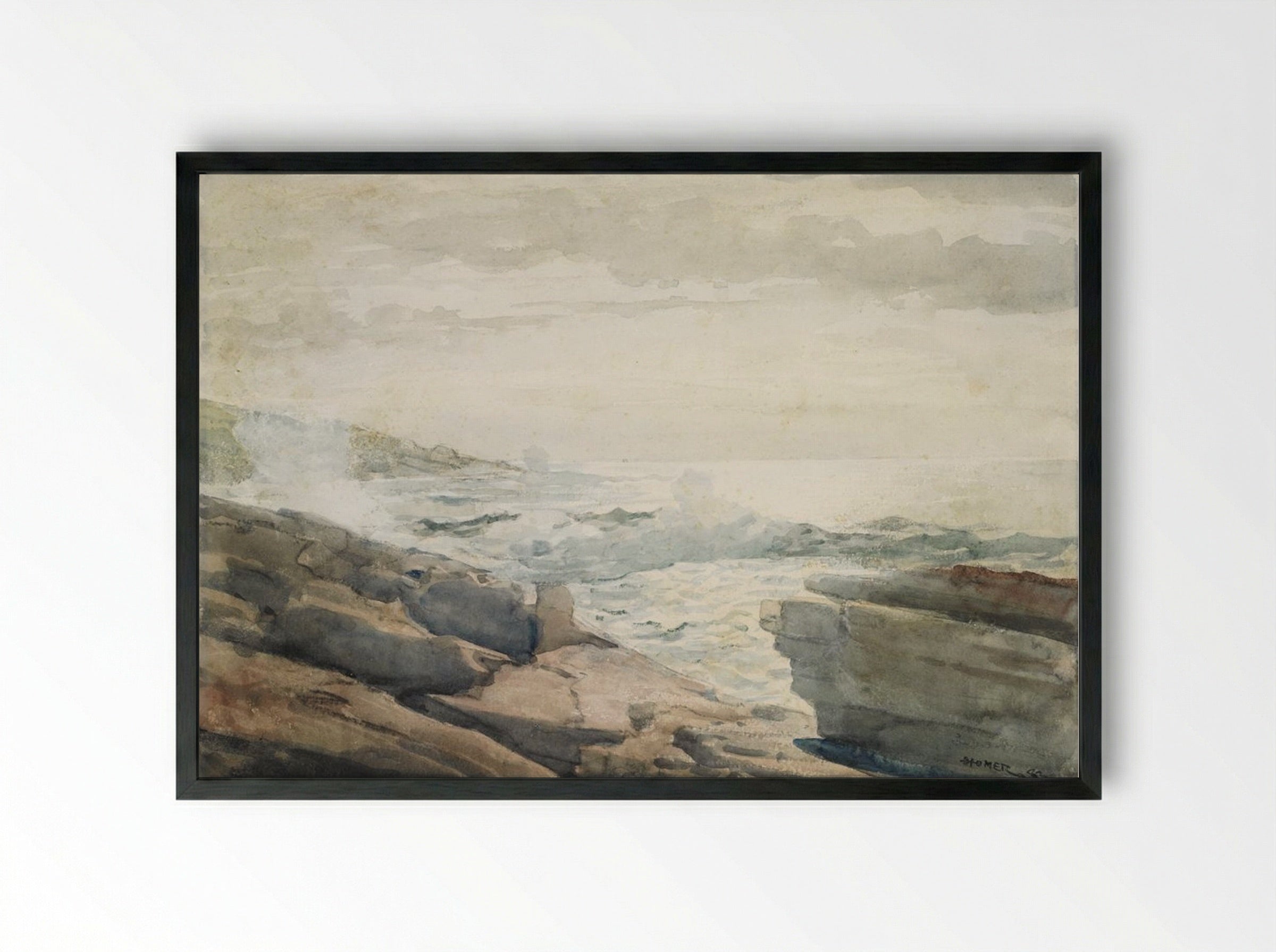 Waves on a Rocky Coast - Winslow Homer - Framed Print Black