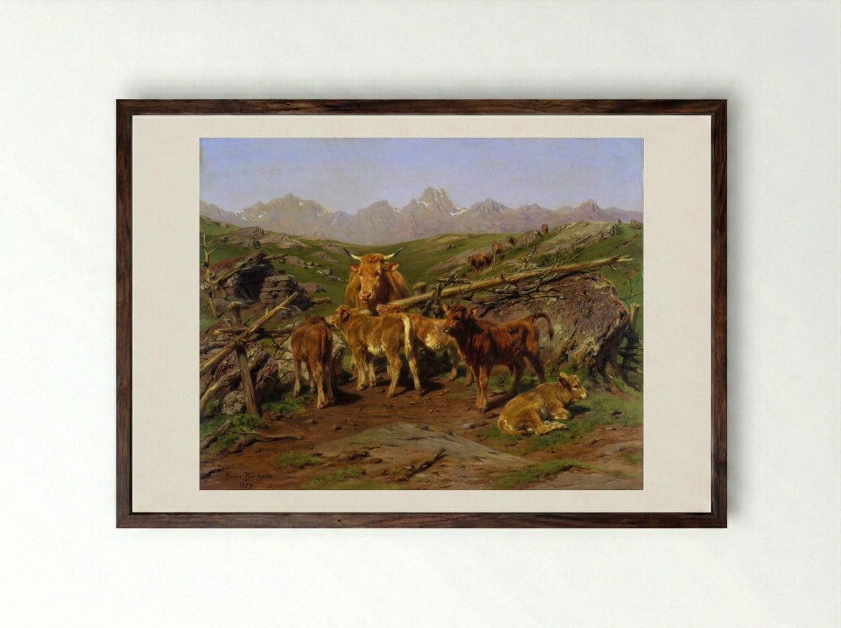 Weaning the Calves - Rosa Bonheur - Framed Print Dark Wood