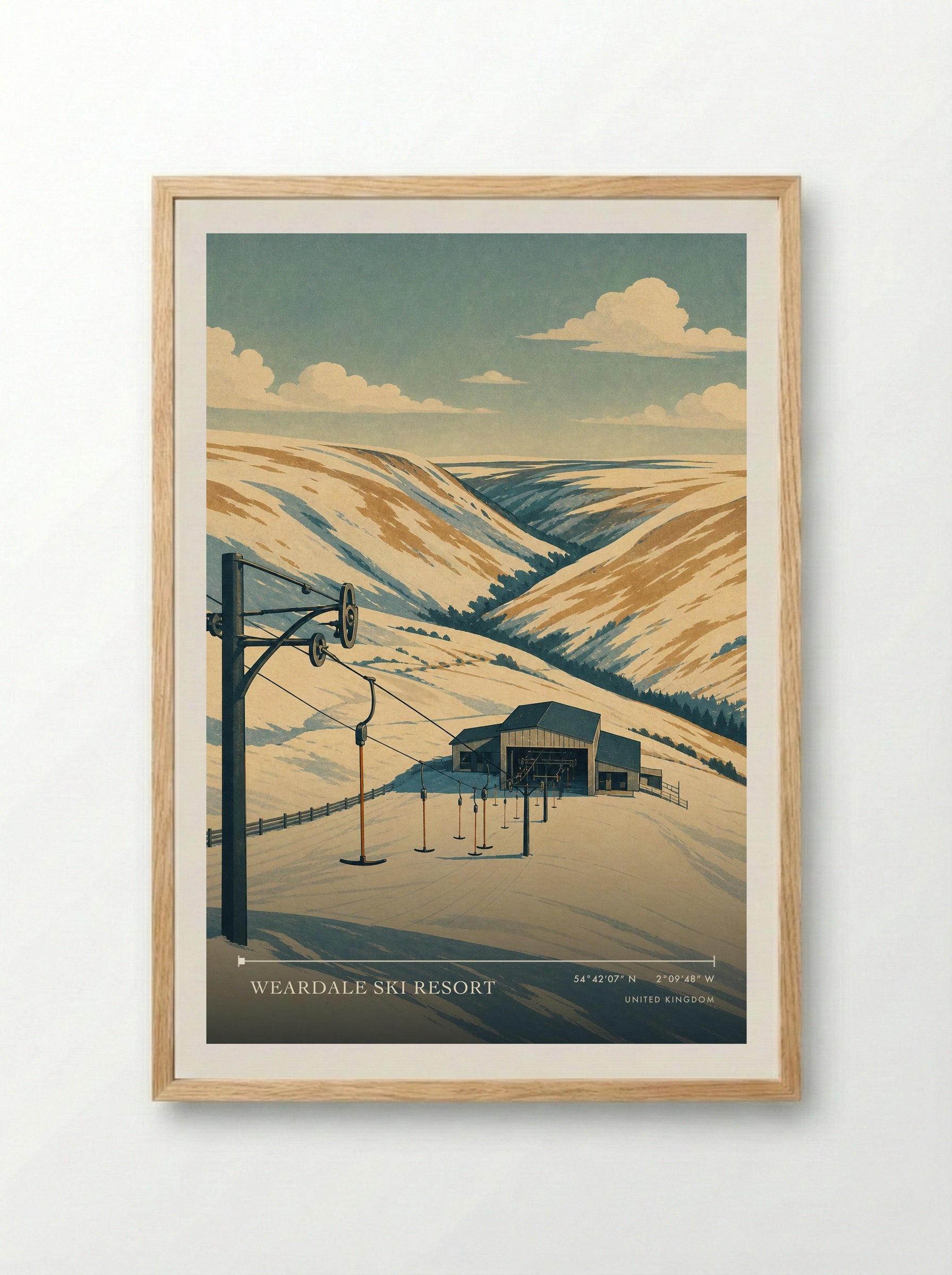 Weardale Ski Resort United Kingdom Travel Poster - Framed Print Wood