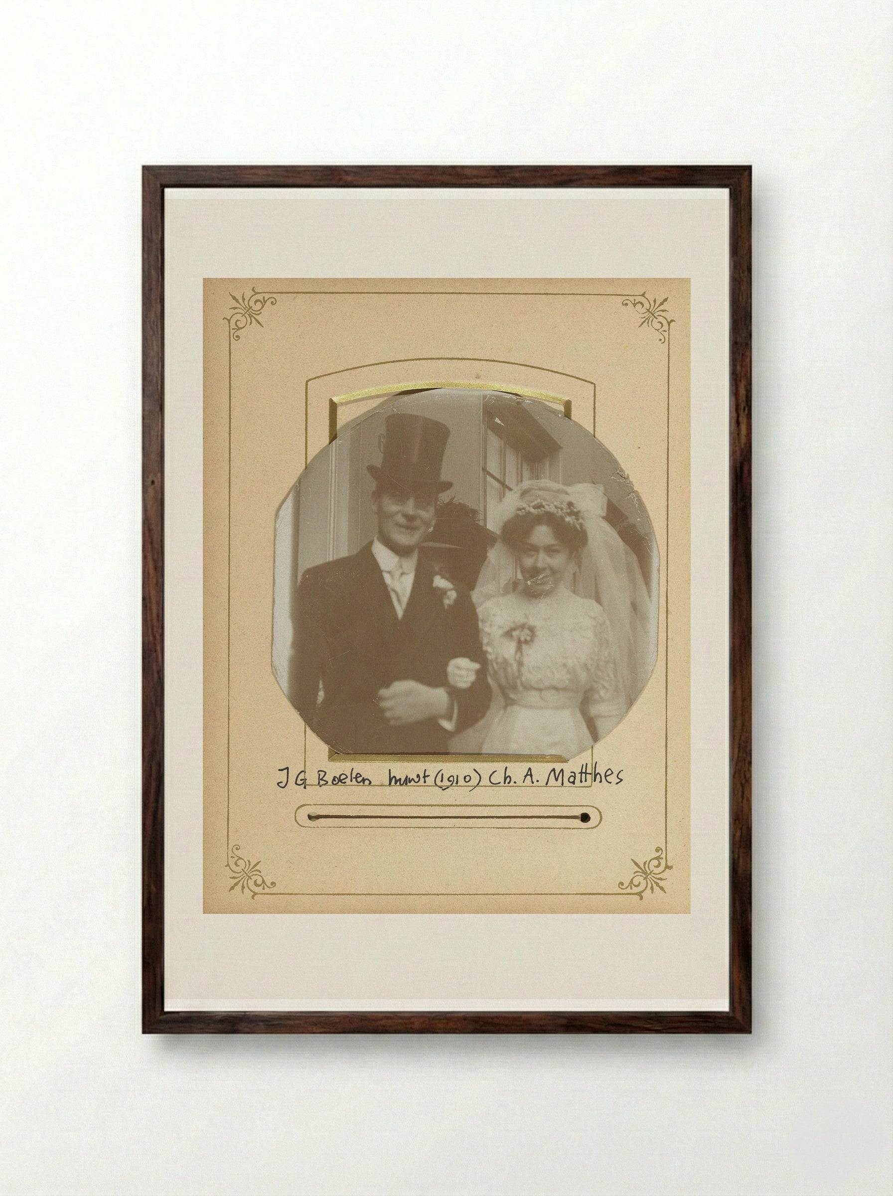 Wedding Portrait of J.G. Boelen and Ch. A. Matthes - Fine Art Print - Framed Print Dark Wood