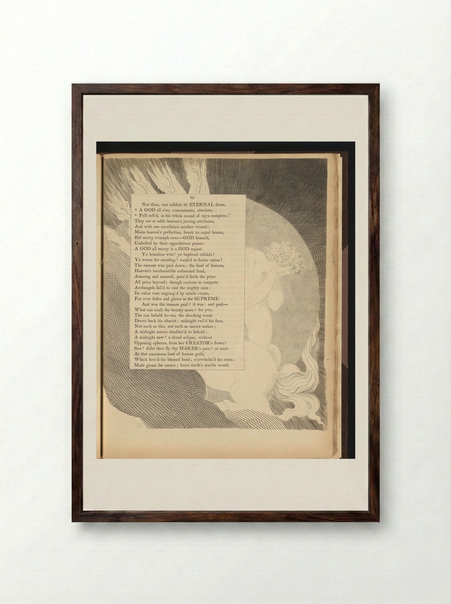 Weeping Figure and Horse - William Blake - Framed Print Dark Wood