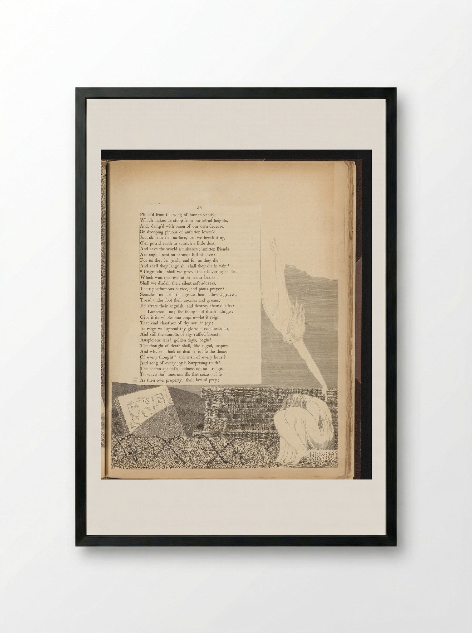 Weeping Person at Grave - William Blake - Framed Print Black