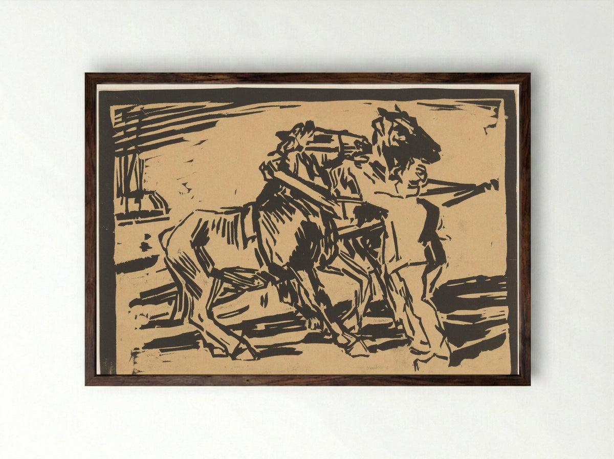 Weerspannige paarden - Marius Richters - Framed Print Dark Wood