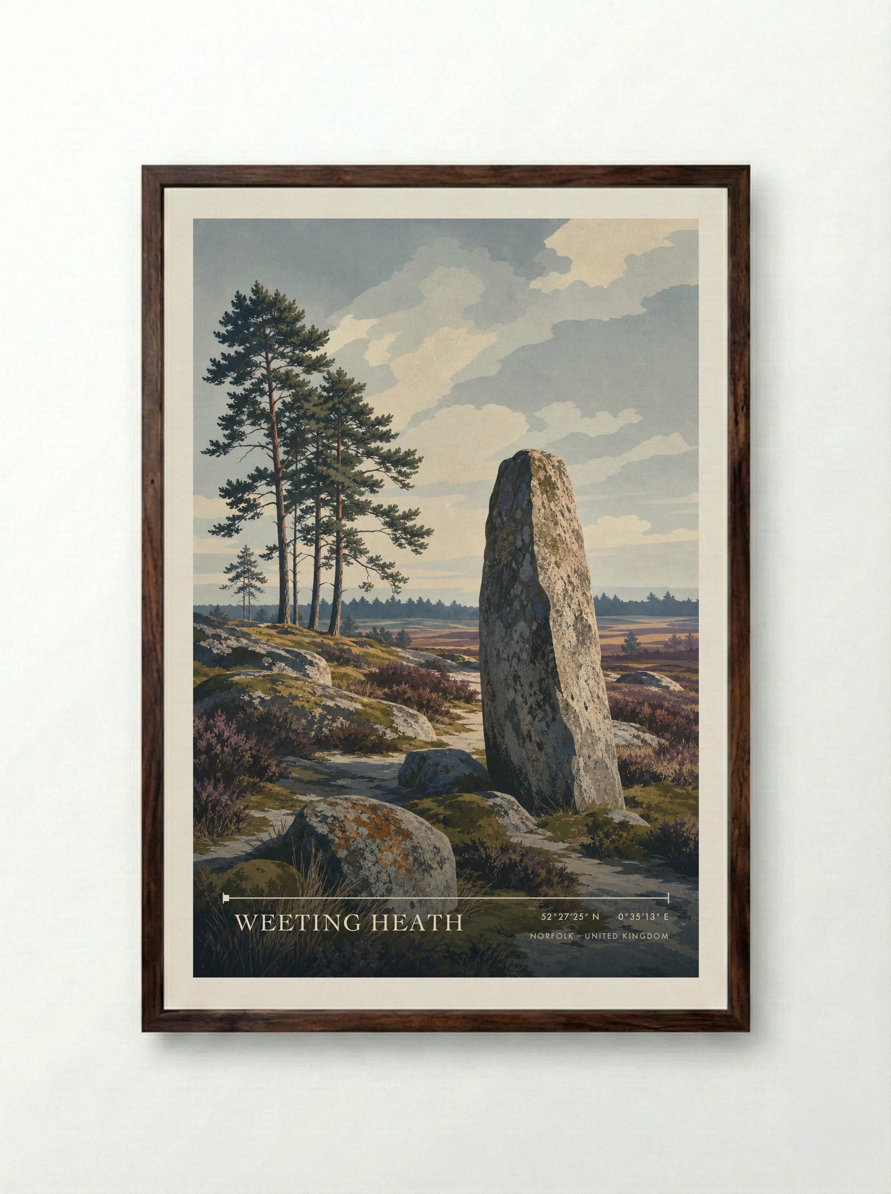 Weeting Heath Norfolk United Kingdom Travel Poster - Framed Print Dark Wood