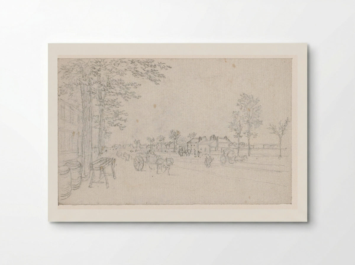 Weg buiten de stad met karren - Georges Michel - Poster