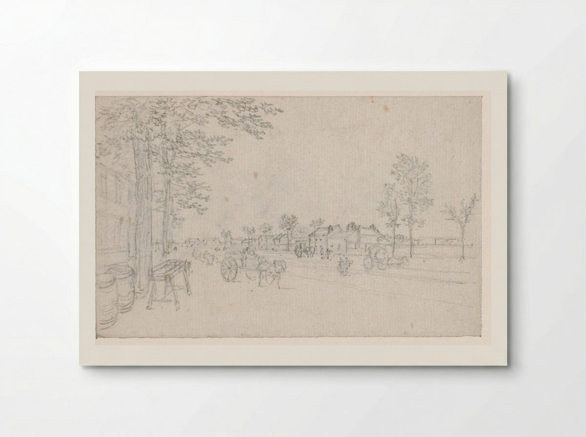 Weg buiten de stad met karren - Georges Michel - Poster