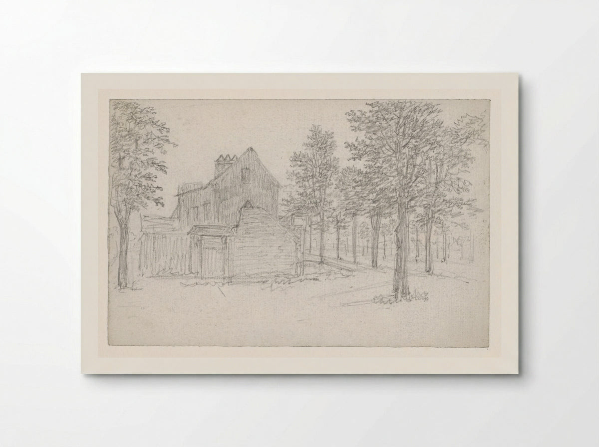 Weg met bomen, waaraan links huizen - Georges Michel - Poster