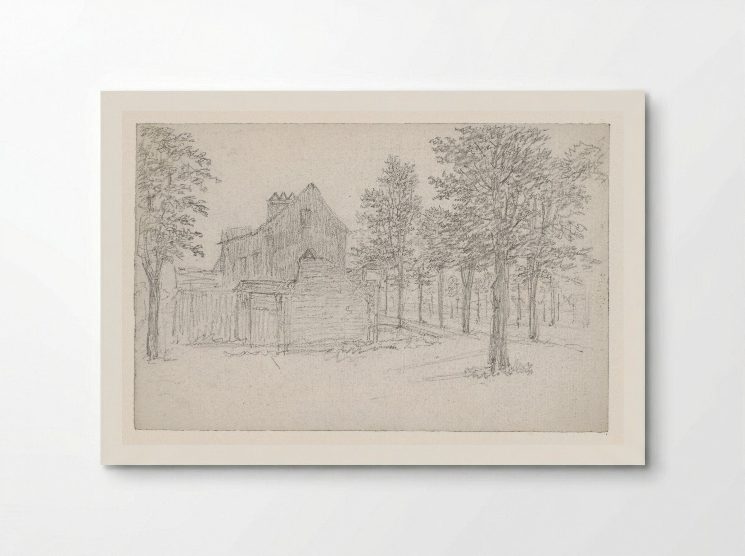 Weg met bomen, waaraan links huizen - Georges Michel - Poster