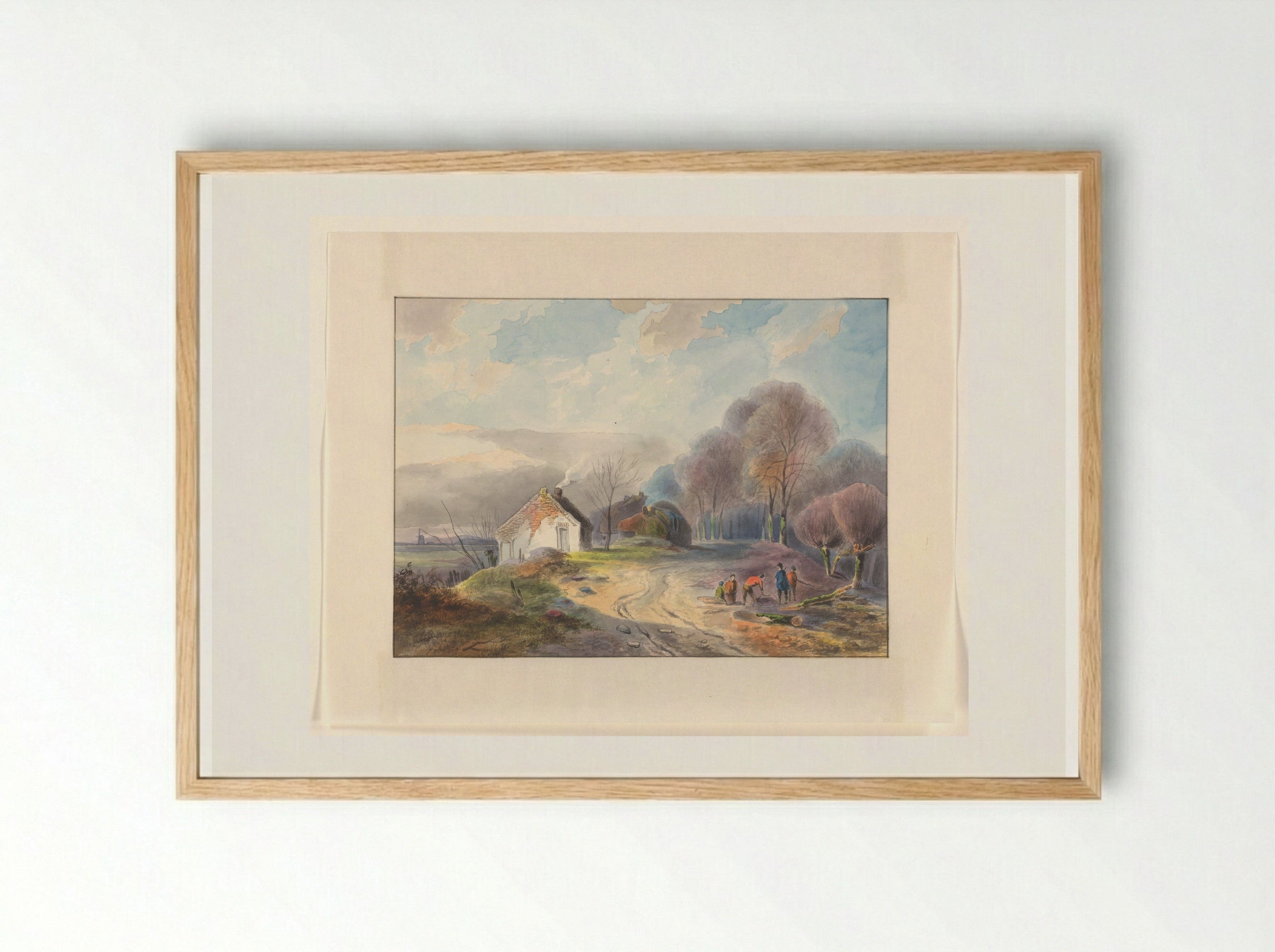 Weg over een dijk met bomen en huizen - Johannes van Reijn - Framed Print Wood