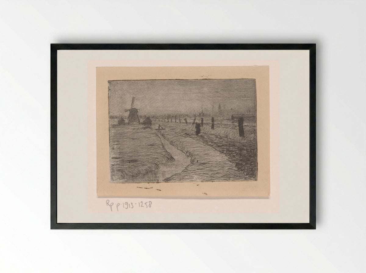 Weidelandschap met molen - Philip Zilcken - Framed Print Black