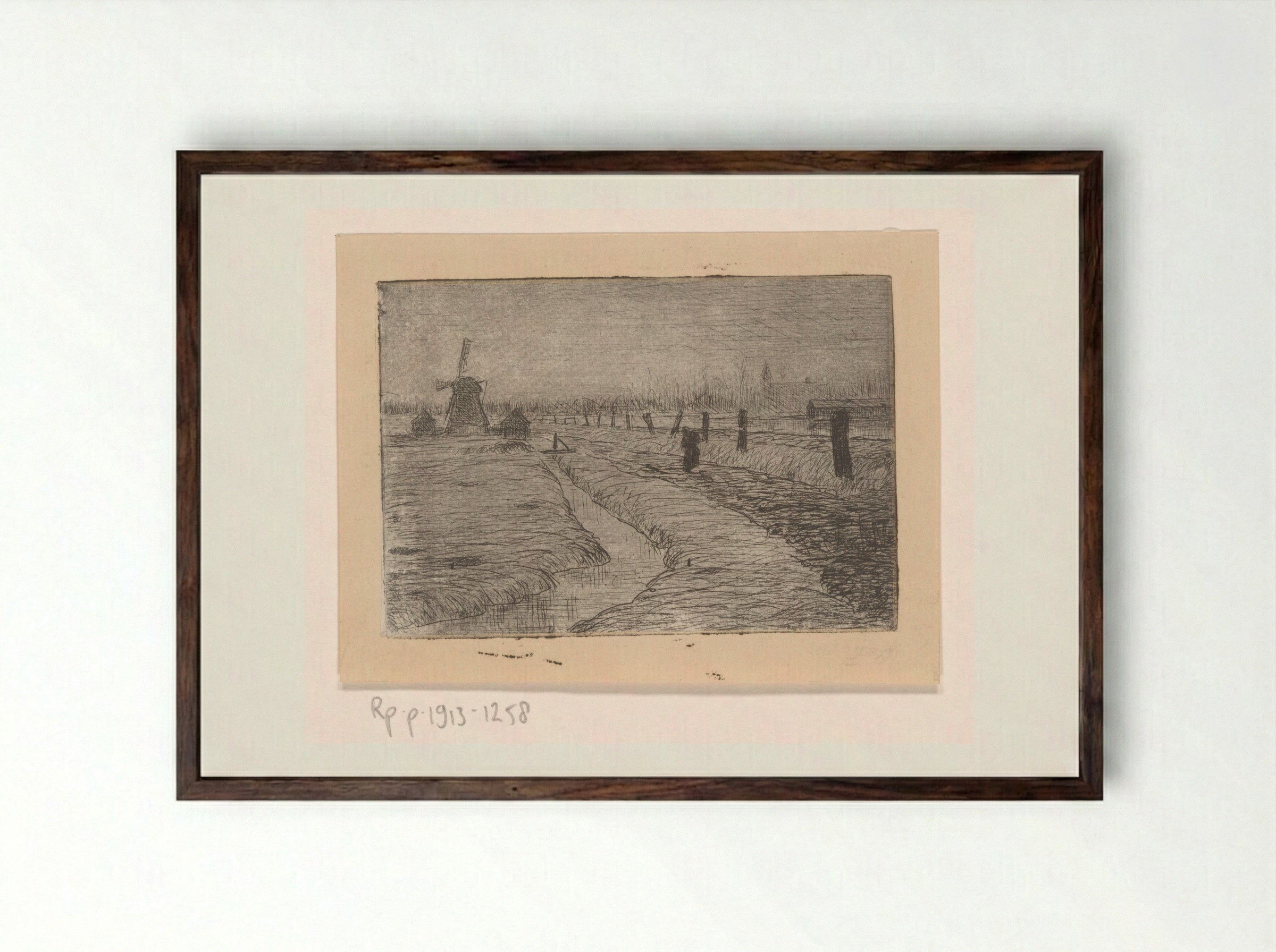 Weidelandschap met molen - Philip Zilcken - Framed Print Dark Wood