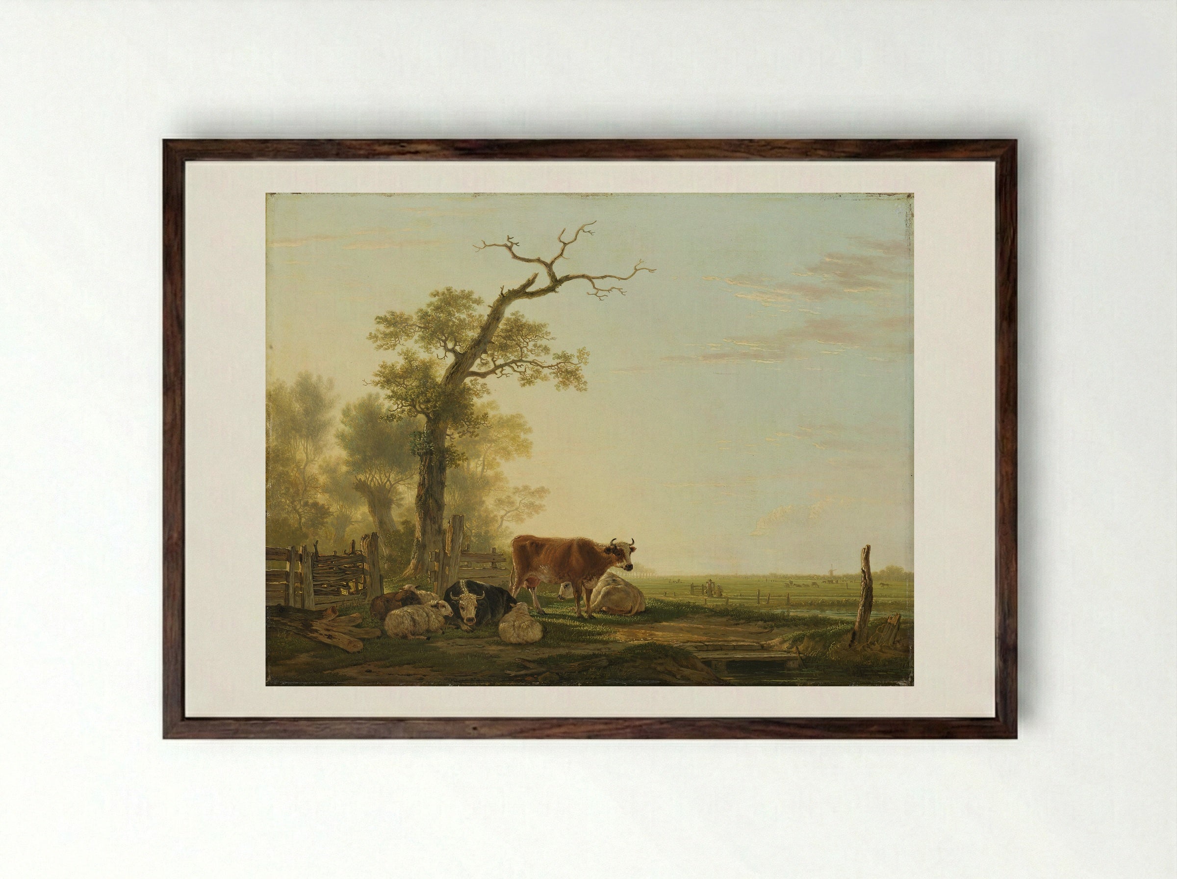 Weidelandschap met vee - Jacob van Strij - Framed Print Dark Wood