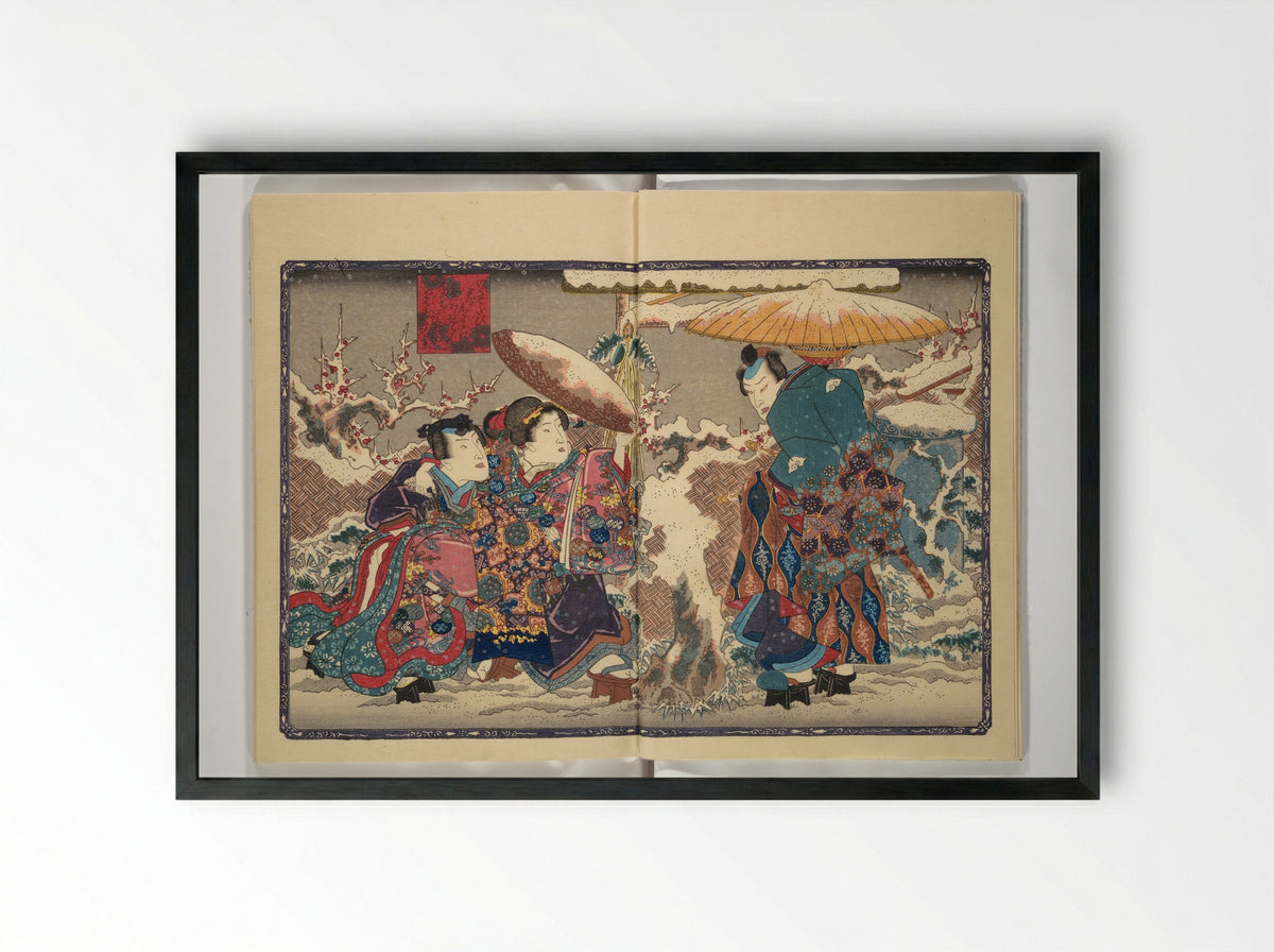 Weighing the Goods of Love (Enshoku shinasadame) - Utagawa Kunimori II - Framed Print Black