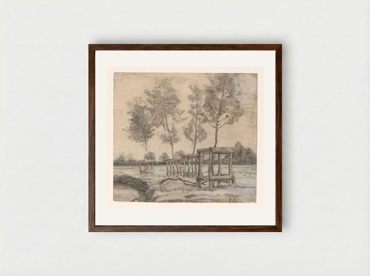 Weiland met bomen - Coba Steenhoff - Framed Print Dark Wood