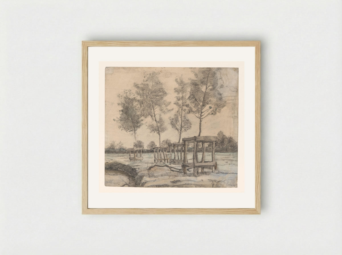 Weiland met bomen - Coba Steenhoff - Framed Print Wood