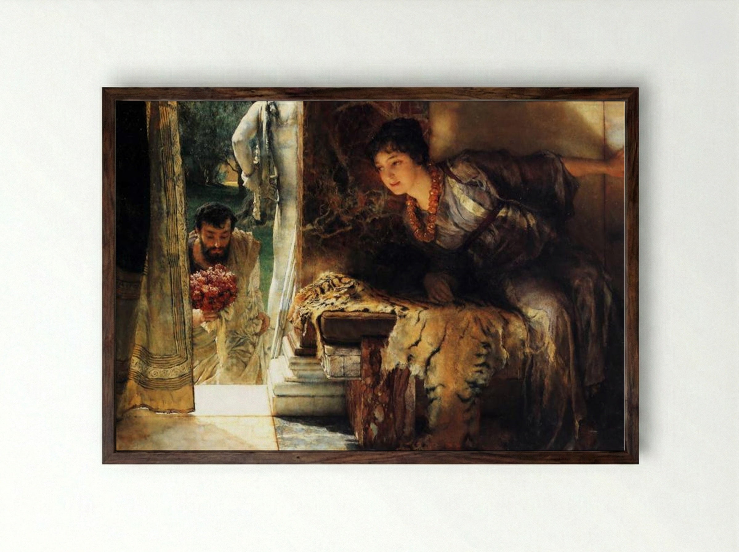 Welcome Footsteps - Sir Lawrence Alma-Tadema - Framed Print Dark Wood