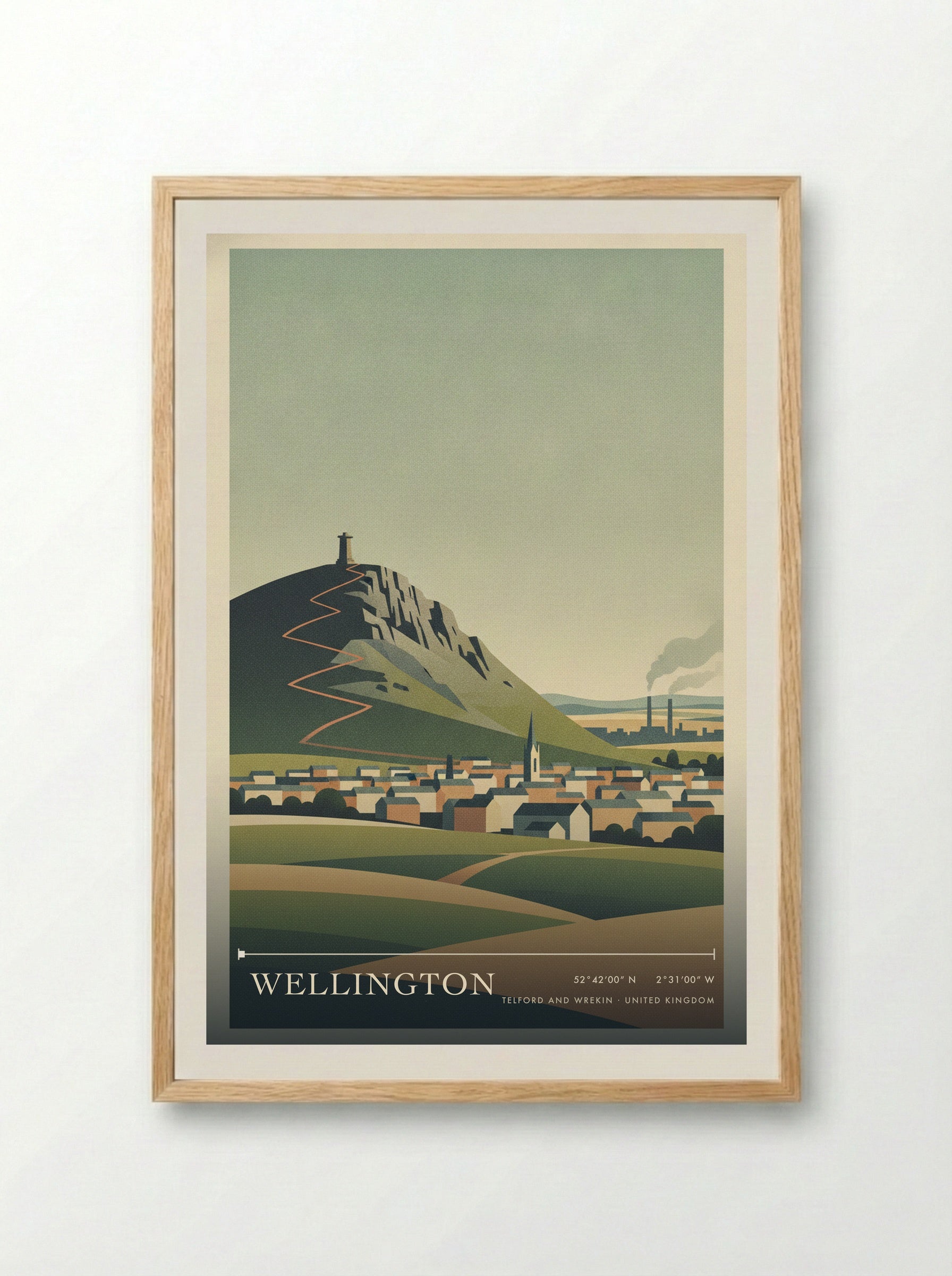 Wellington Telford and Wrekin United Kingdom Travel Poster - Framed Print Wood