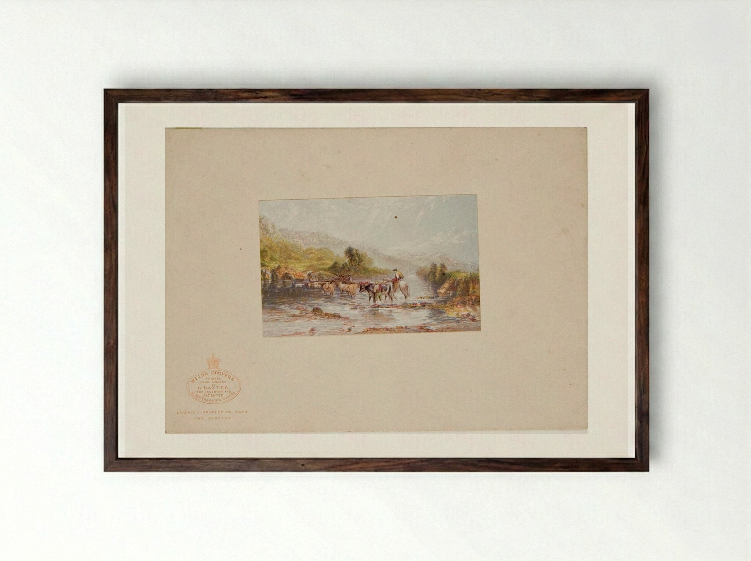 Welsh Drovers - George Baxter - Framed Print Dark Wood