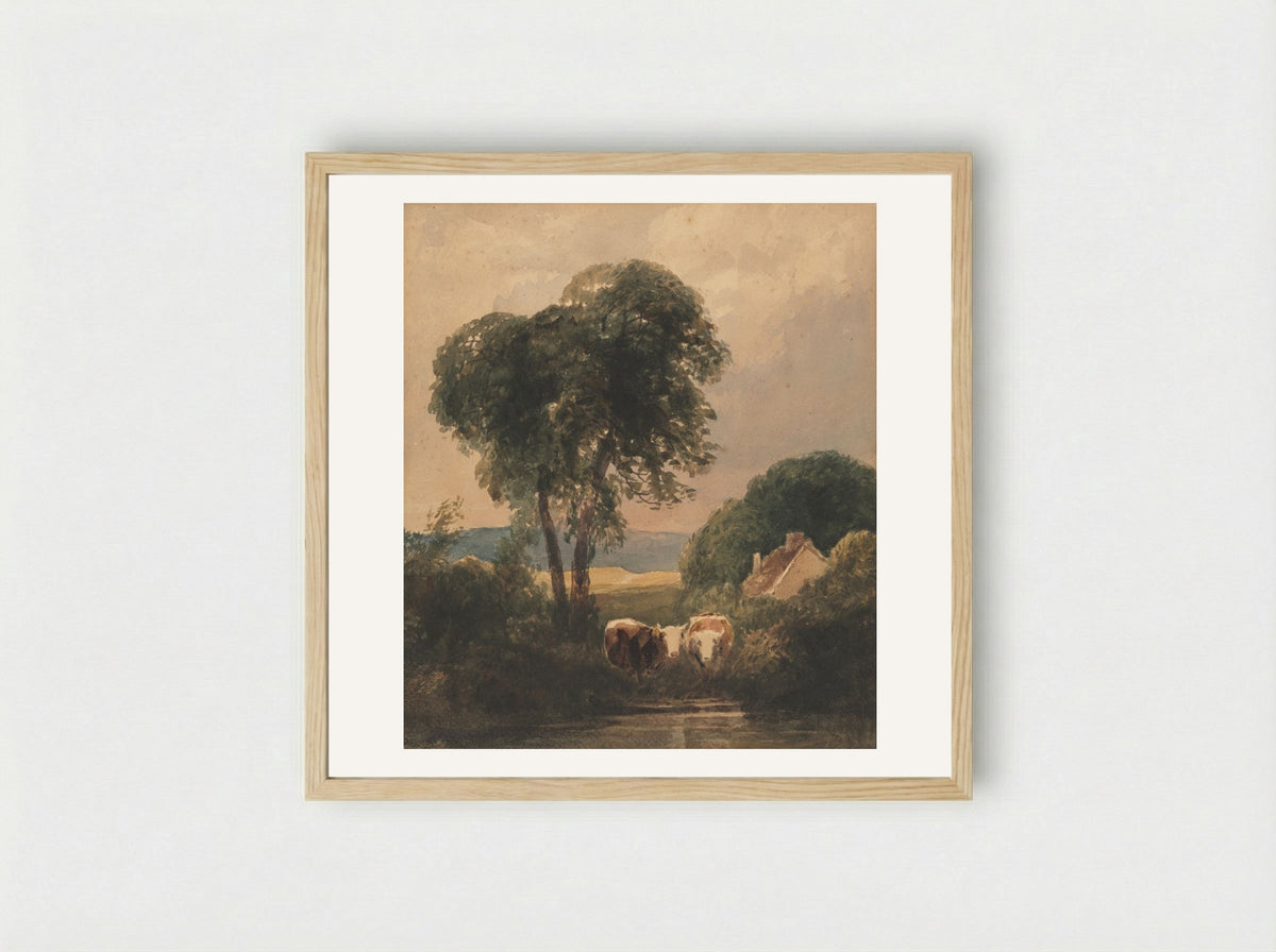 Welsh Landscape with Cattle - Peter De Wint - Framed Print Wood