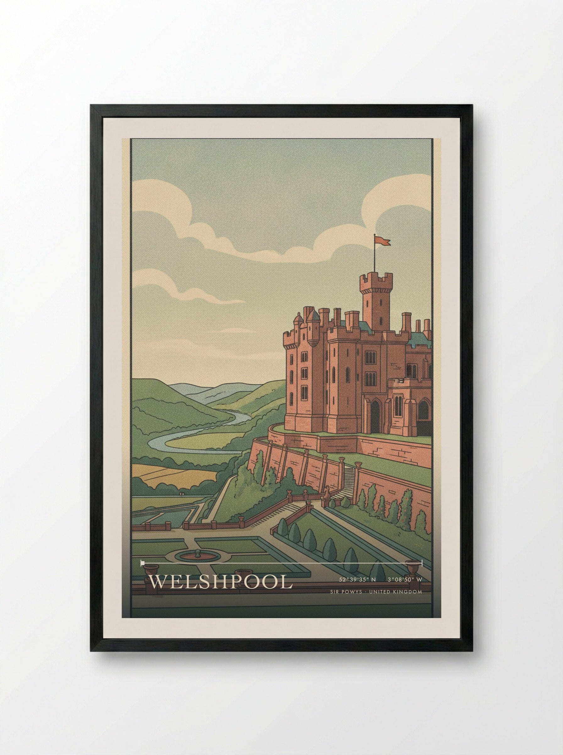 Welshpool Sir Powys United Kingdom Travel Poster - Framed Print Black