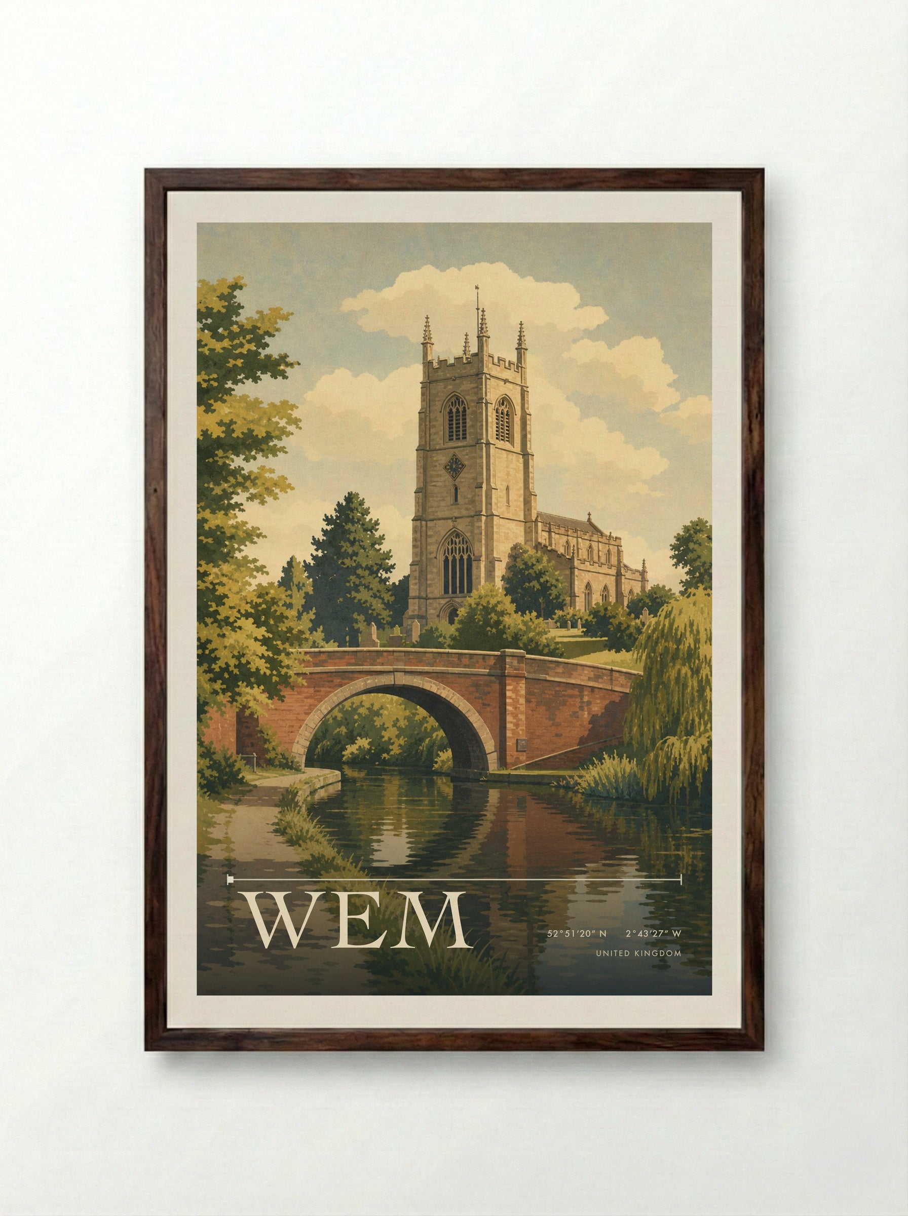 Wem United Kingdom Travel Poster - Framed Print Dark Wood