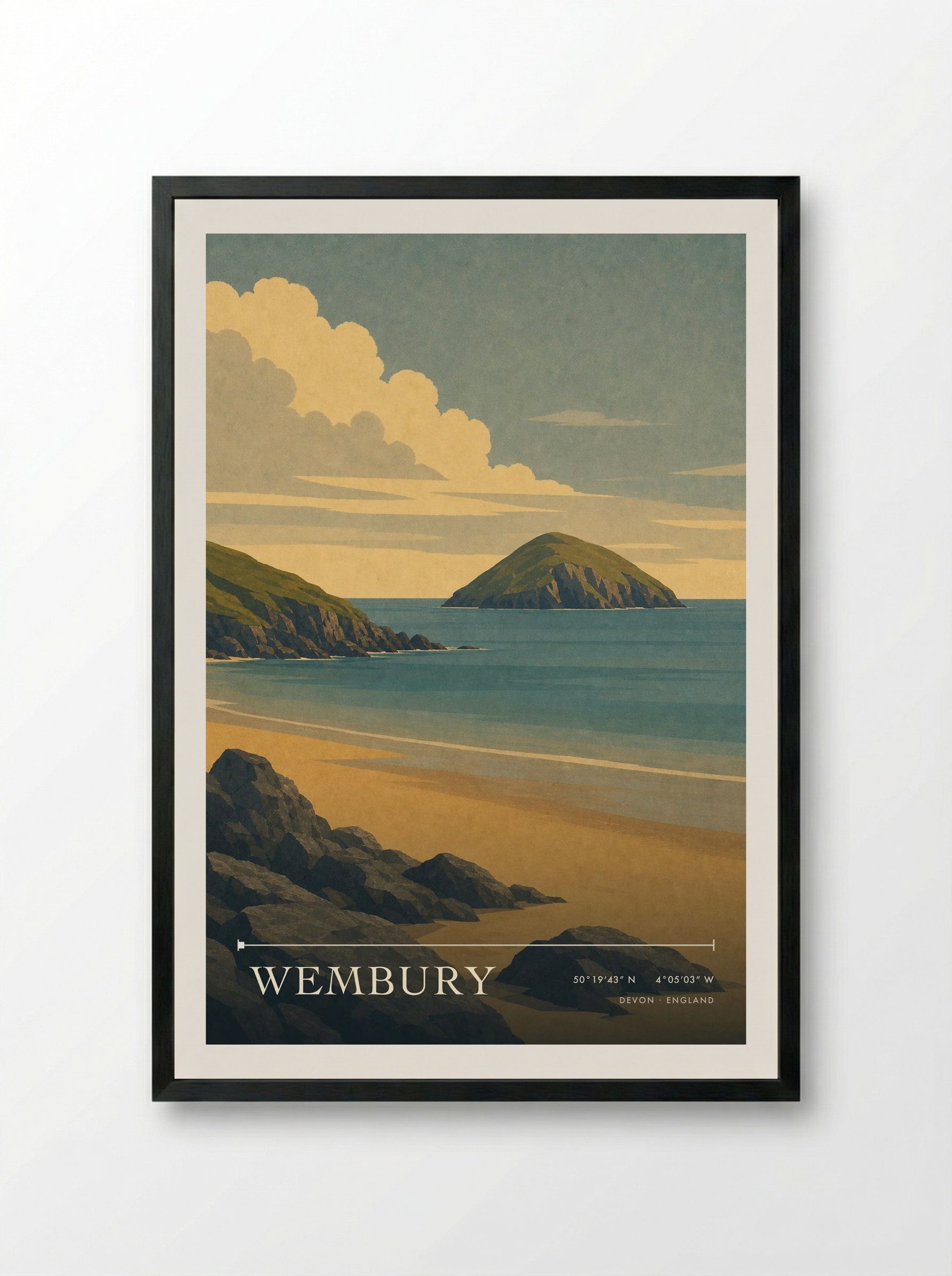 Wembury Devon England Travel Poster - Framed Print Black
