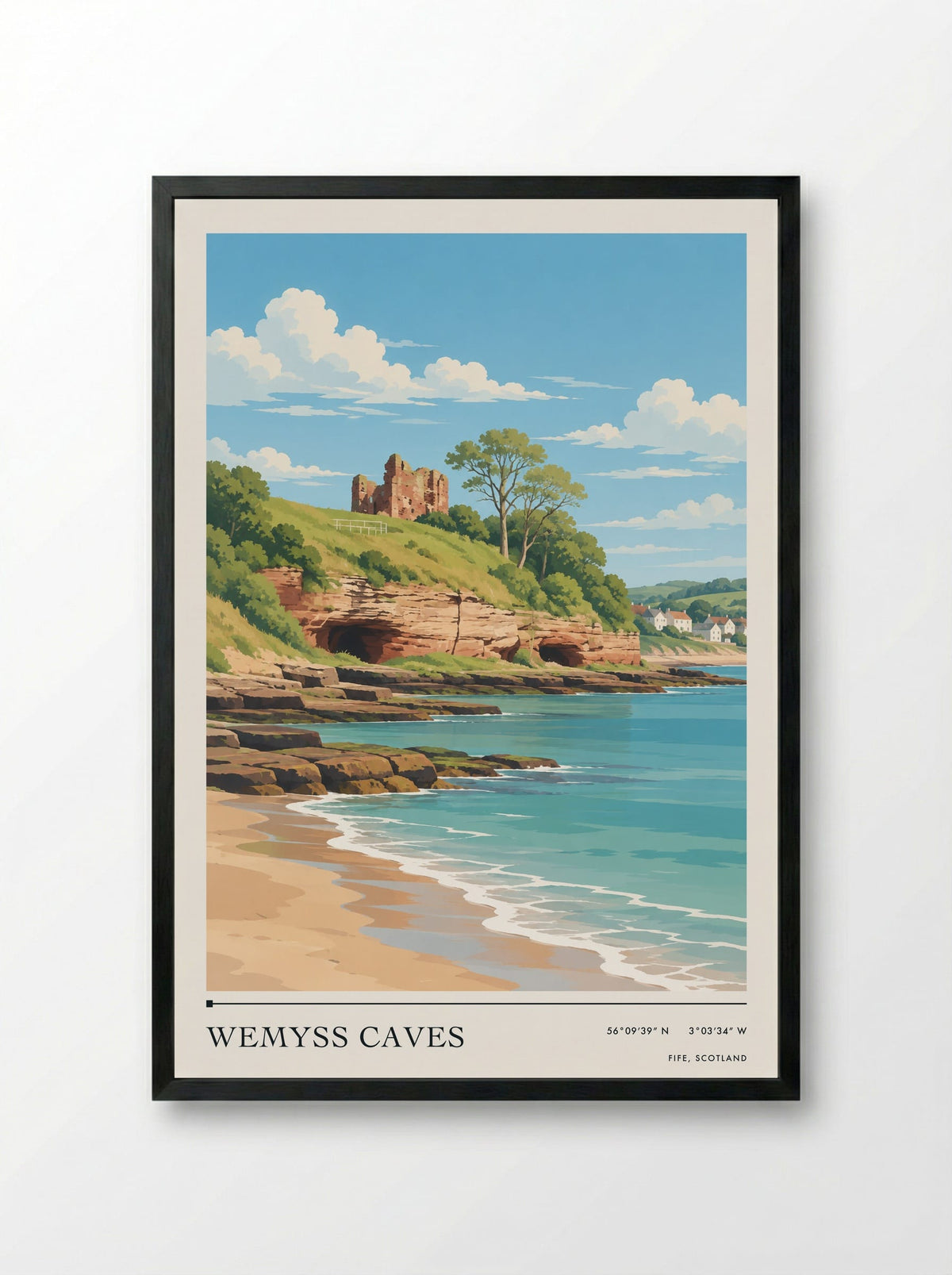 Wemyss Caves, Fife, Scotland | Travel Poster - Framed Print Black