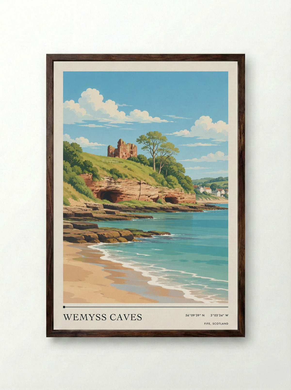 Wemyss Caves, Fife, Scotland | Travel Poster - Framed Print Dark Wood