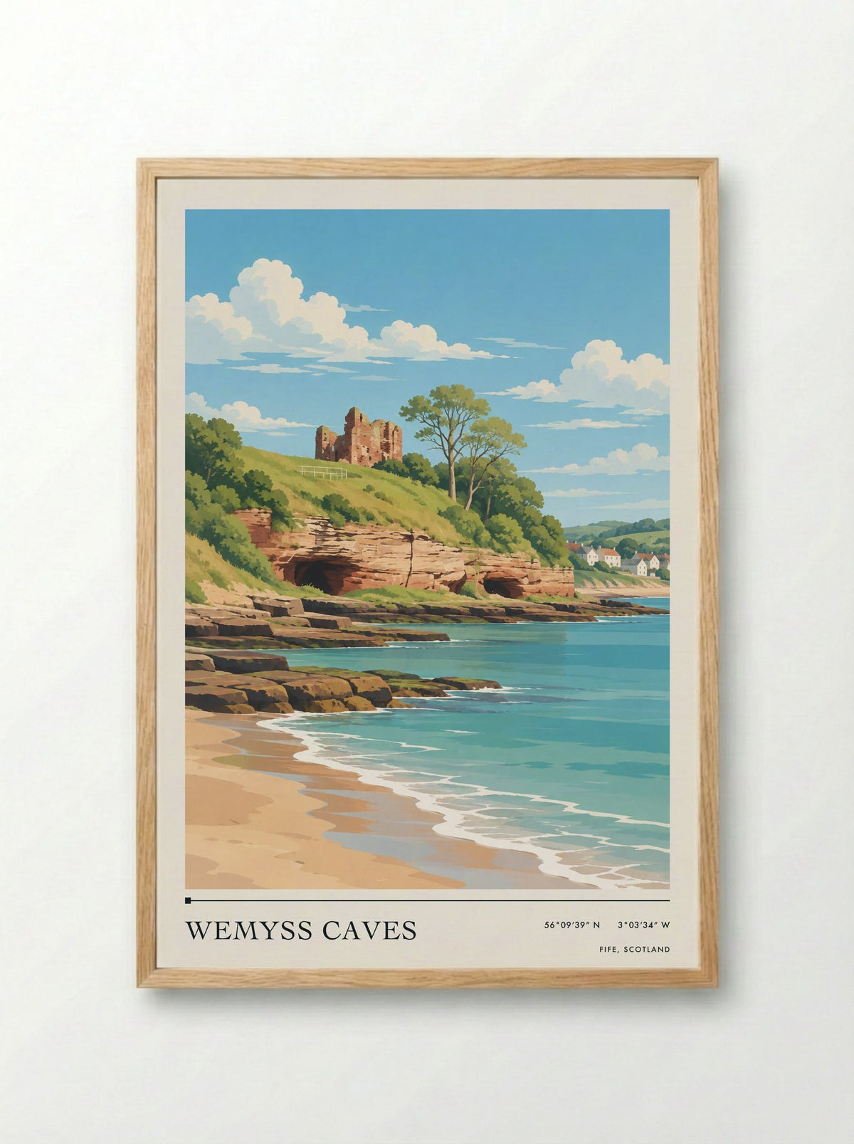 Wemyss Caves, Fife, Scotland | Travel Poster - Framed Print Wood