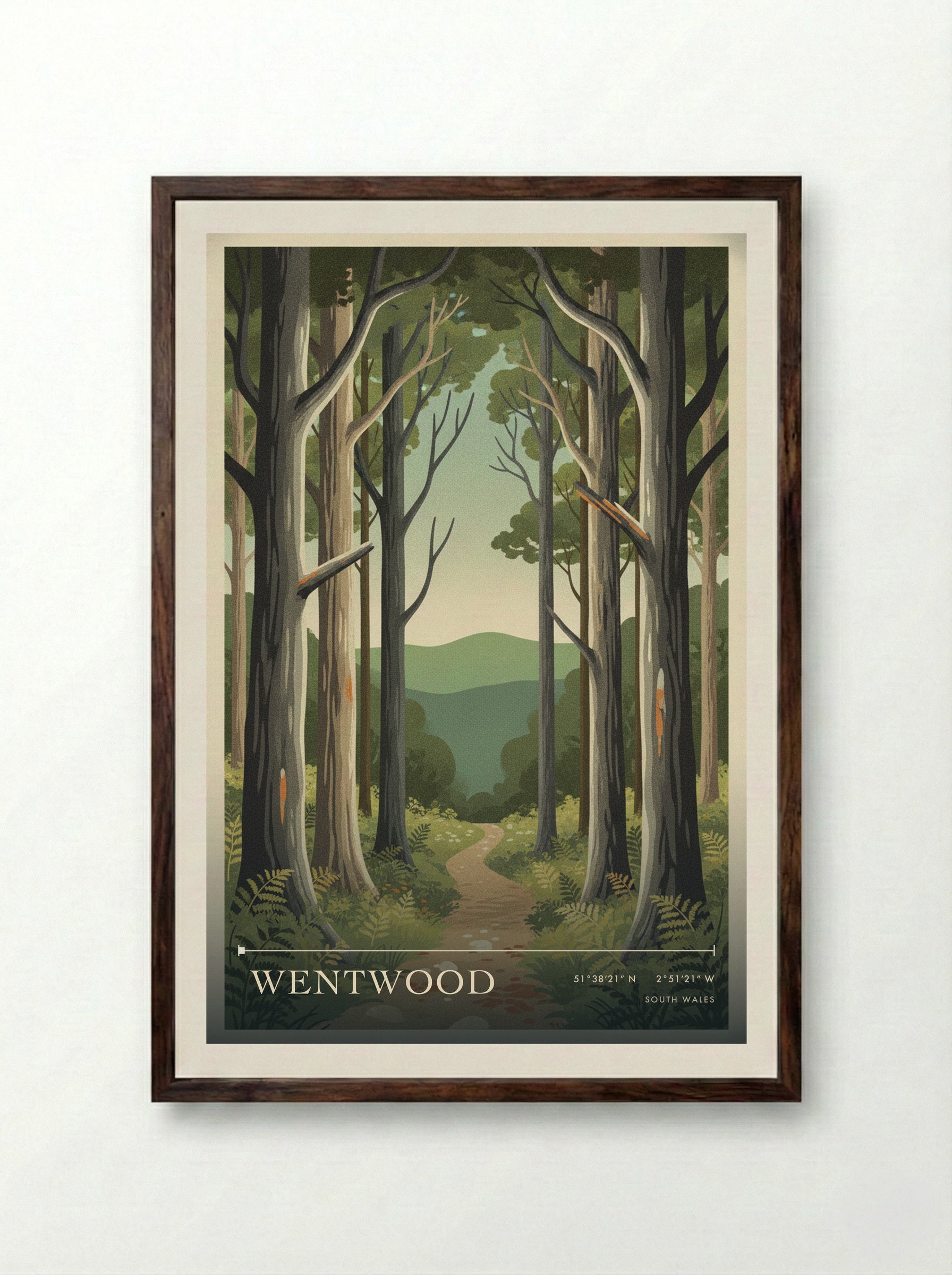Wentwood South Wales Wales Travel Poster - Framed Print Dark Wood