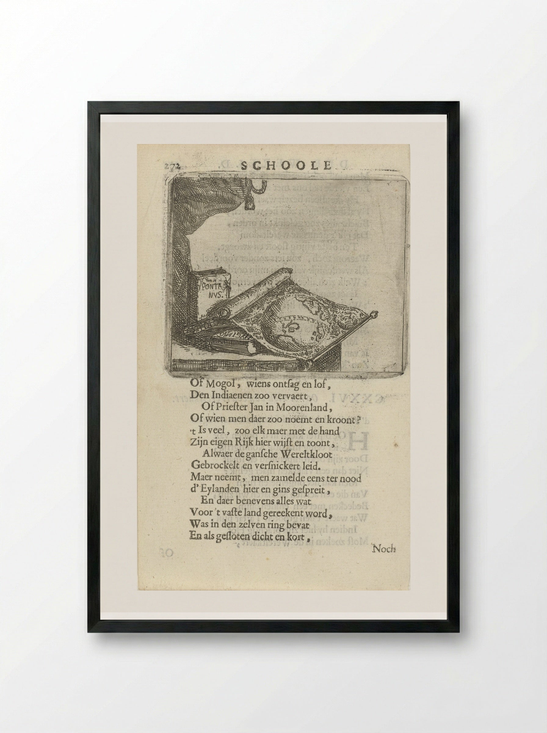 Wereldkaart en boeken - Arnold Houbraken - Framed Print Black