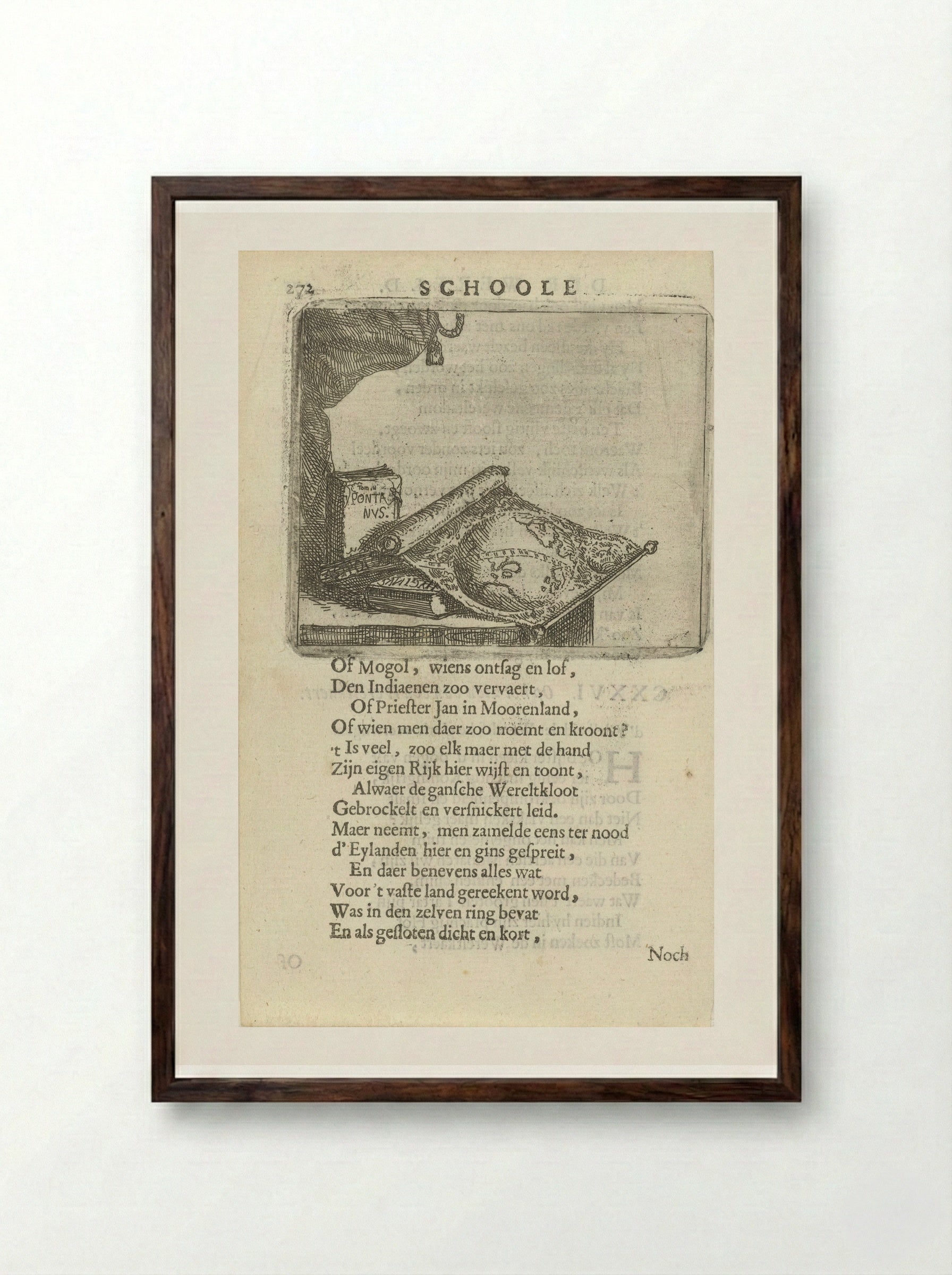 Wereldkaart en boeken - Arnold Houbraken - Framed Print Dark Wood