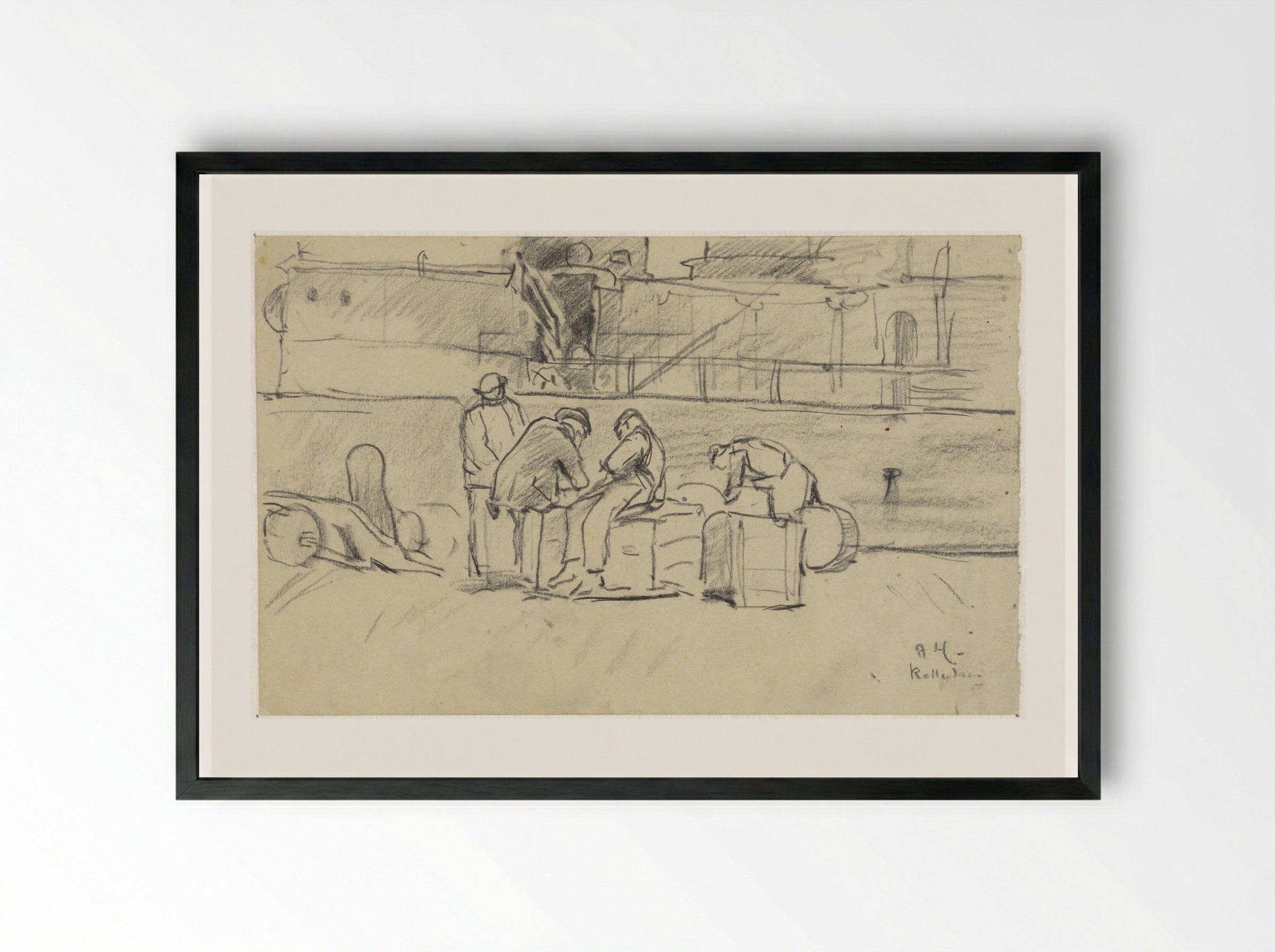 Werklui bij kade te Rotterdam - Adolf le Comte - Framed Print Black