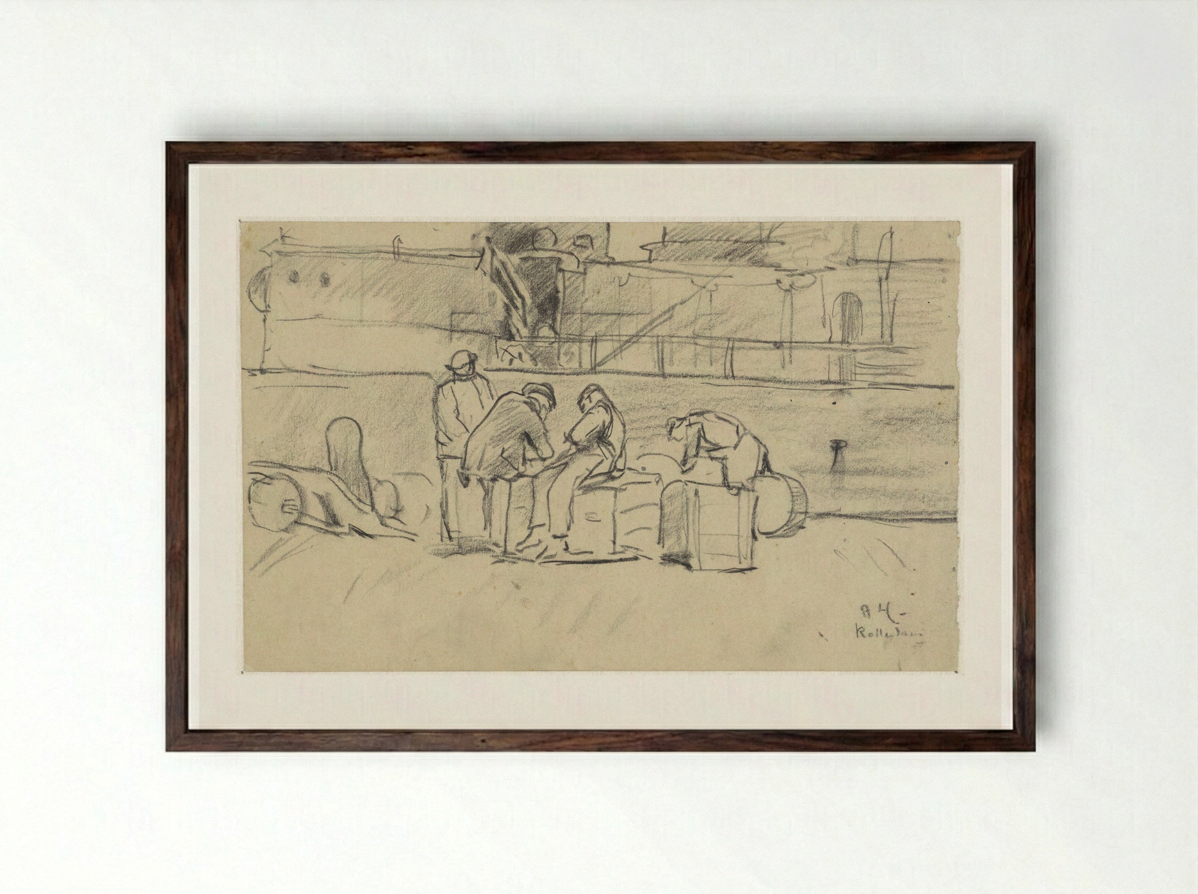 Werklui bij kade te Rotterdam - Adolf le Comte - Framed Print Dark Wood