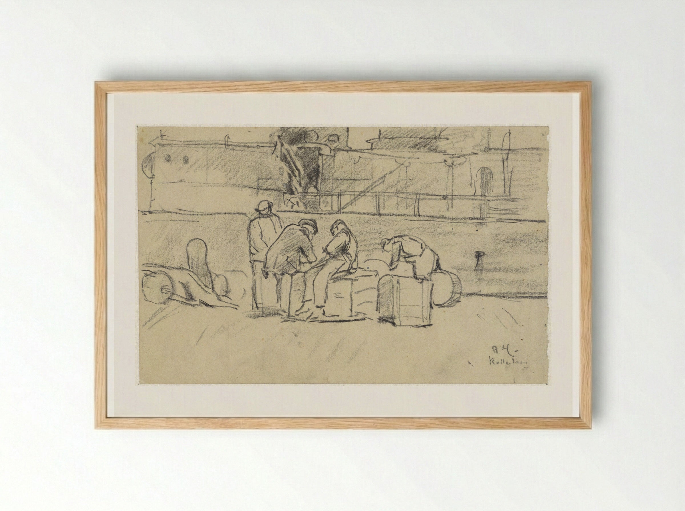 Werklui bij kade te Rotterdam - Adolf le Comte - Framed Print Wood