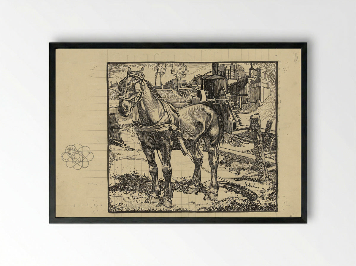 Werkpaard, bij een heimachine rustend - Johannes Josephus Aarts - Framed Print Black