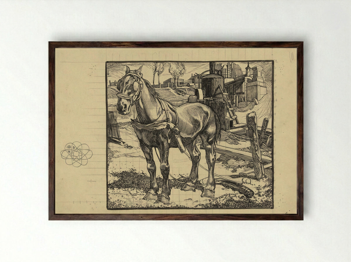 Werkpaard, bij een heimachine rustend - Johannes Josephus Aarts - Framed Print Dark Wood