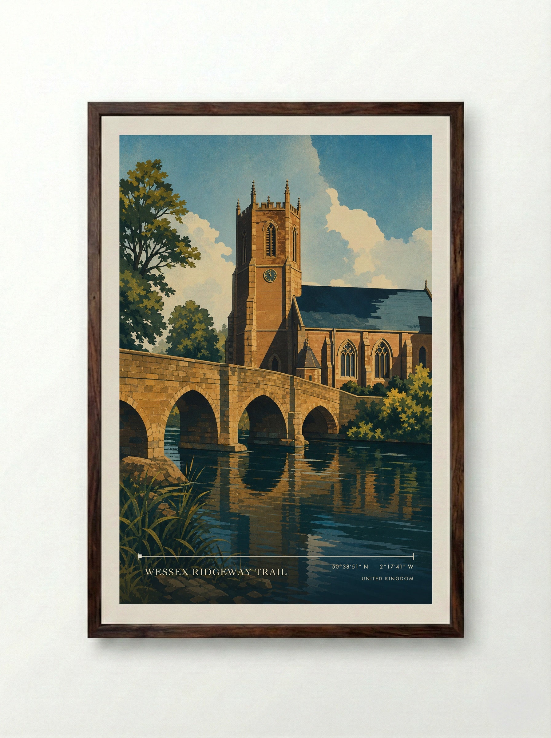 Wessex Ridgeway Trail United Kingdom Travel Poster - Framed Print Dark Wood