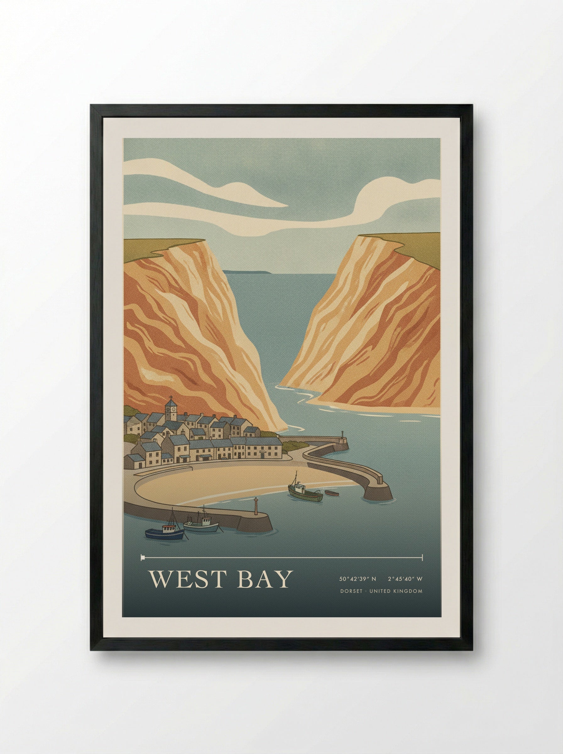 West Bay Dorset United Kingdom Travel Poster - Framed Print Black