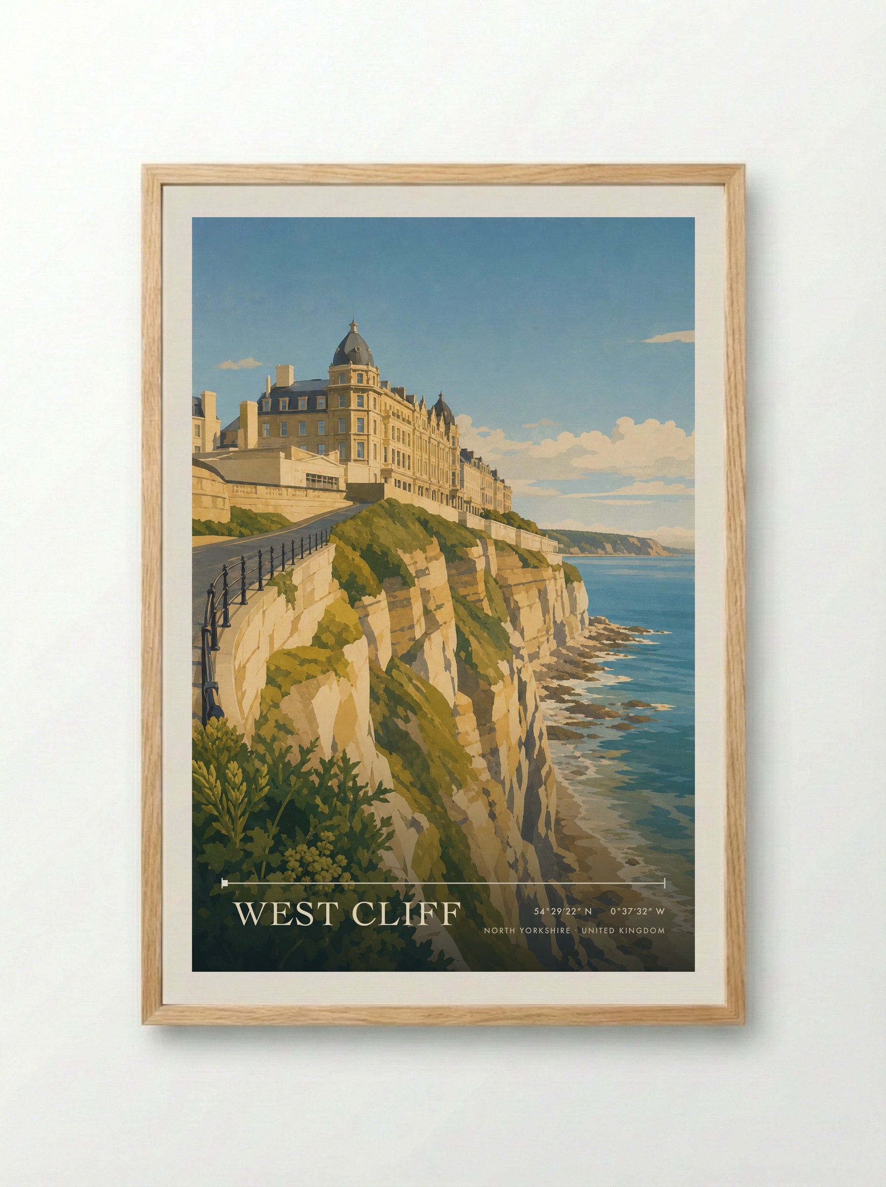 West Cliff North Yorkshire United Kingdom Travel Poster - Framed Print Wood