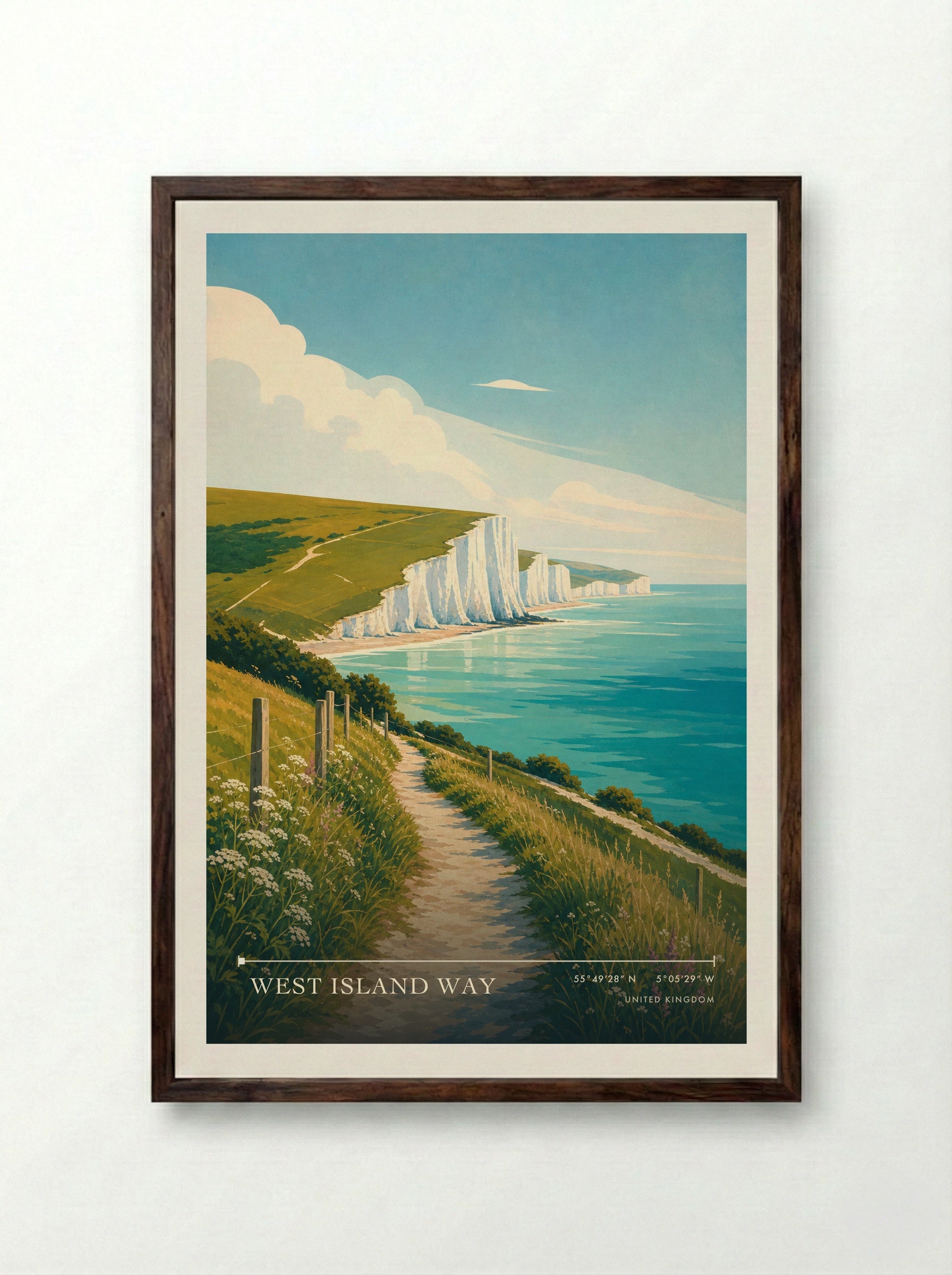 West Island Way United Kingdom Travel Poster - Framed Print Dark Wood