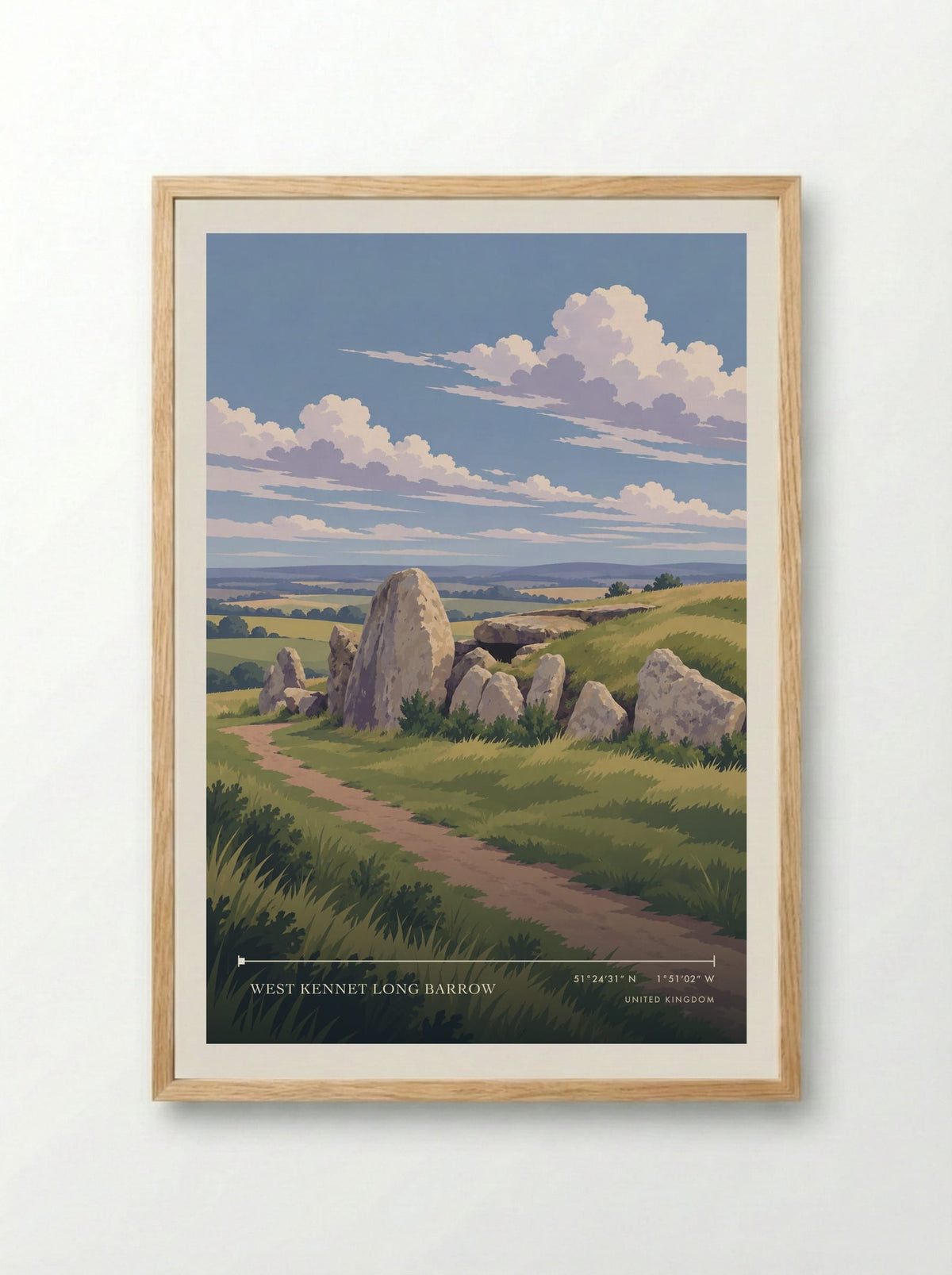 West Kennet Long Barrow | Travel Poster - Framed Print Wood