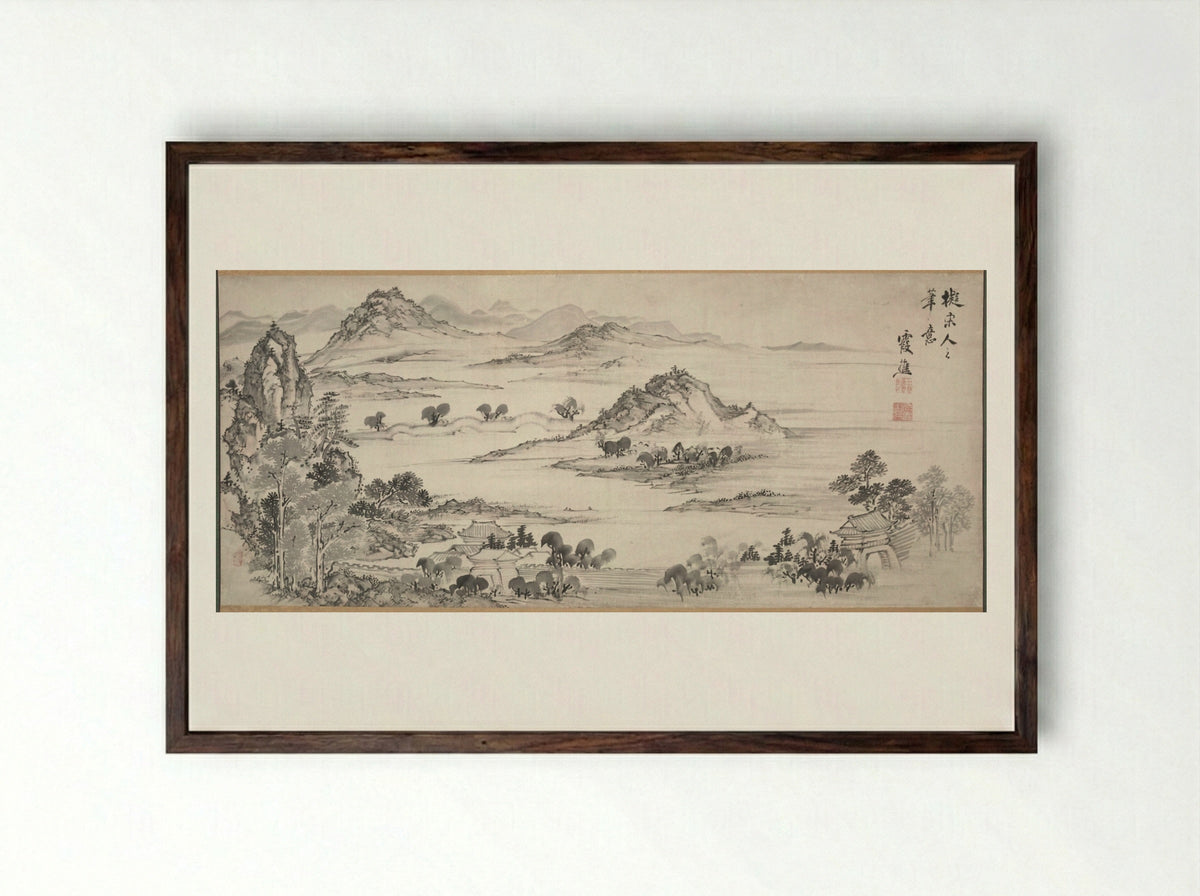 West Lake - Ike Taiga - Framed Print Dark Wood