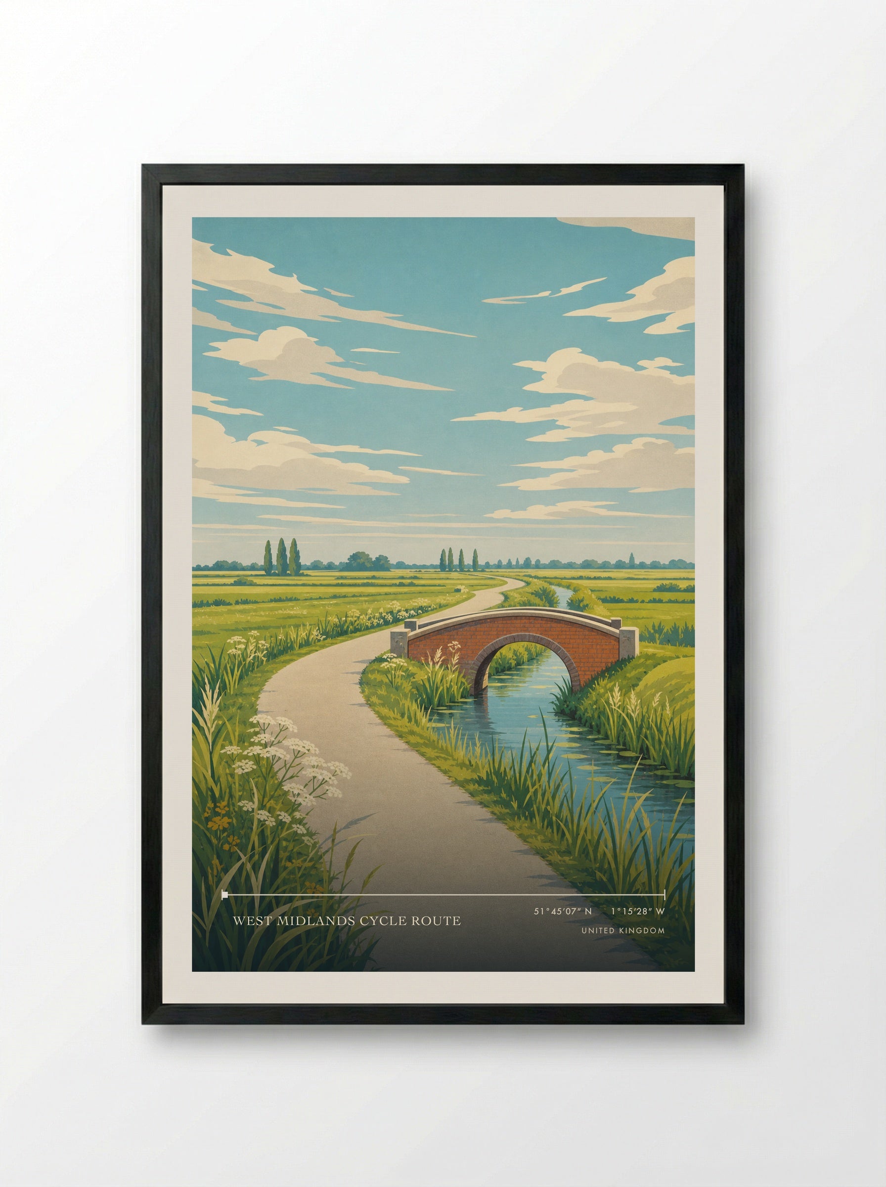 West Midlands Cycle Route United Kingdom Travel Poster - Framed Print Black